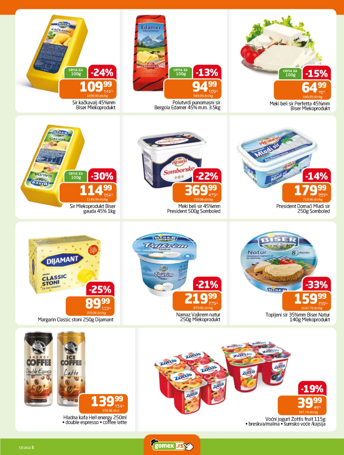 Gomex katalog – kačkavalj, gauda, mladi sir i margarin na akciji.