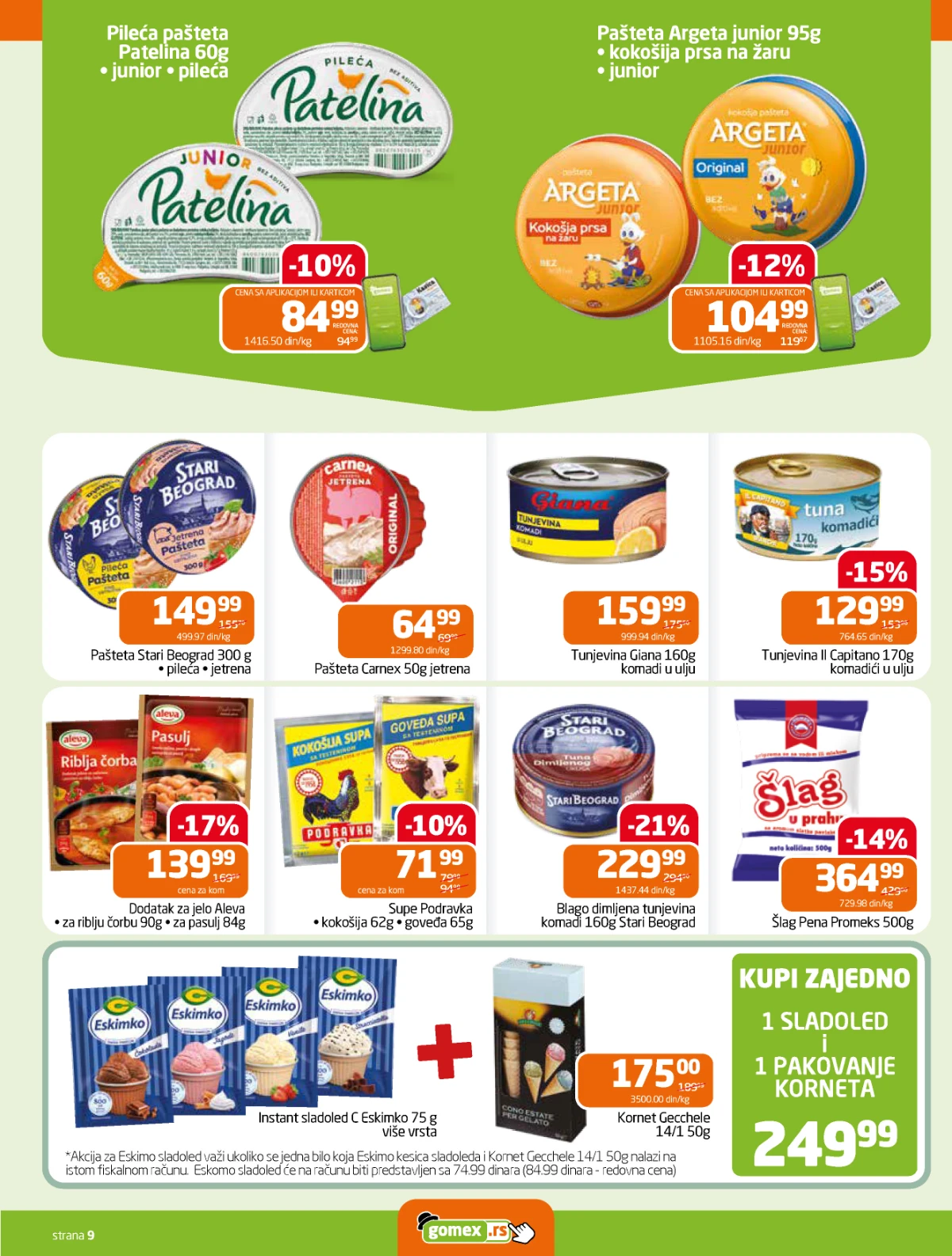 Gomex katalog – paštete, tunjevina i prehrambeni proizvodi po sniženim cenama.
