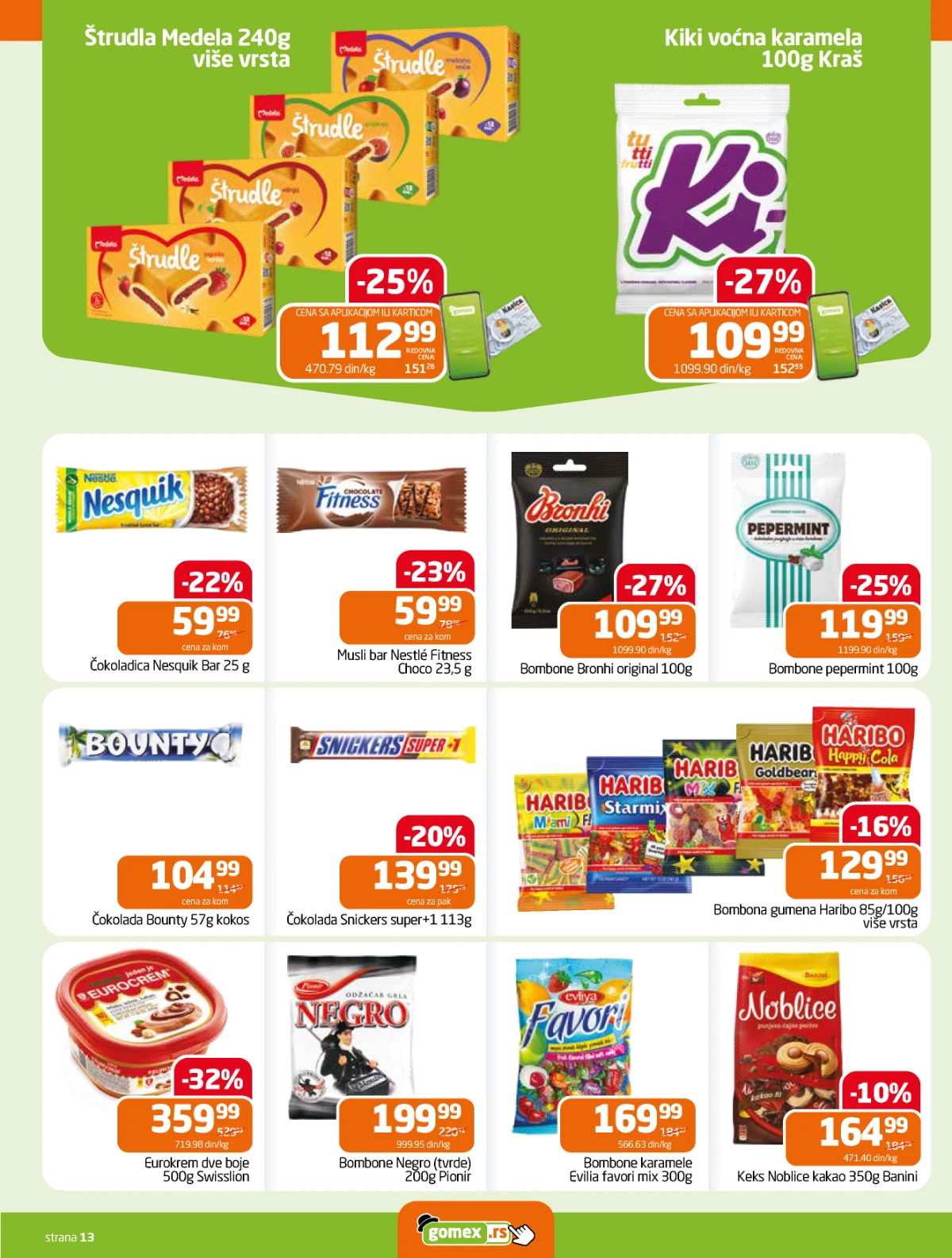 Gomex katalog – bombone, čokoladice, Eurokrem i keks na akciji.