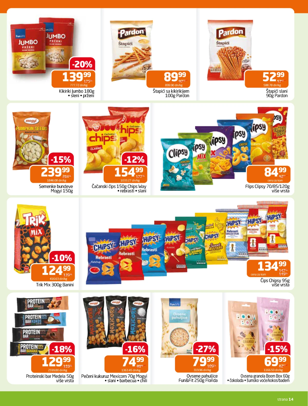Gomex katalog – čips, kikiriki, štapići, ovsene pahuljice i proteinske pločice na akciji.