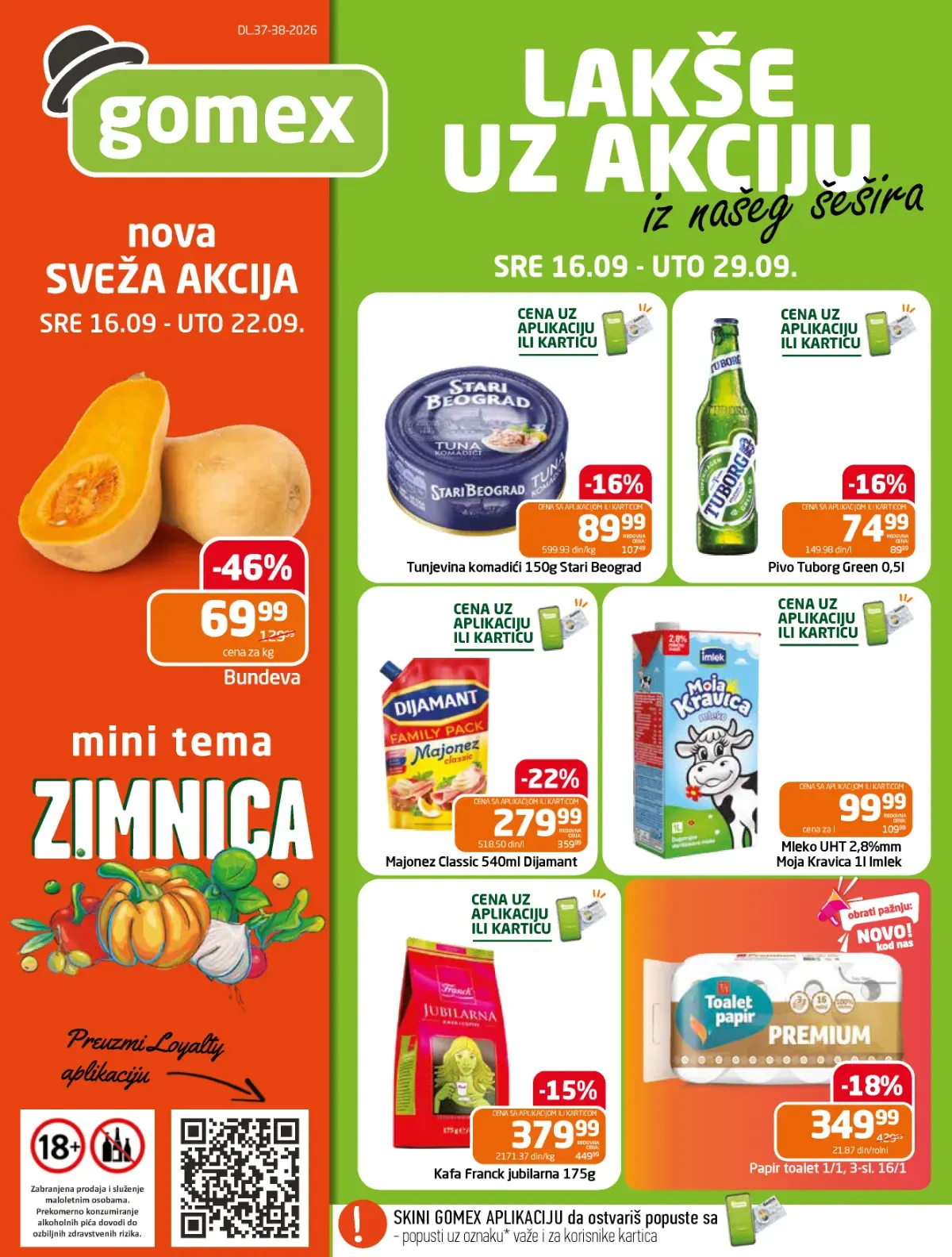 GOMEX katalog od 16. do 29.09.2026. – hrana, piće, zimnica, kućna hemija i proizvodi za domaćinstvo sniženi do 55%