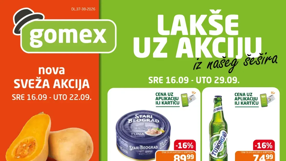 GOMEX katalog od 16. do 29.09.2026. – hrana, piće, zimnica i proizvodi za domaćinstvo sniženi do 55%