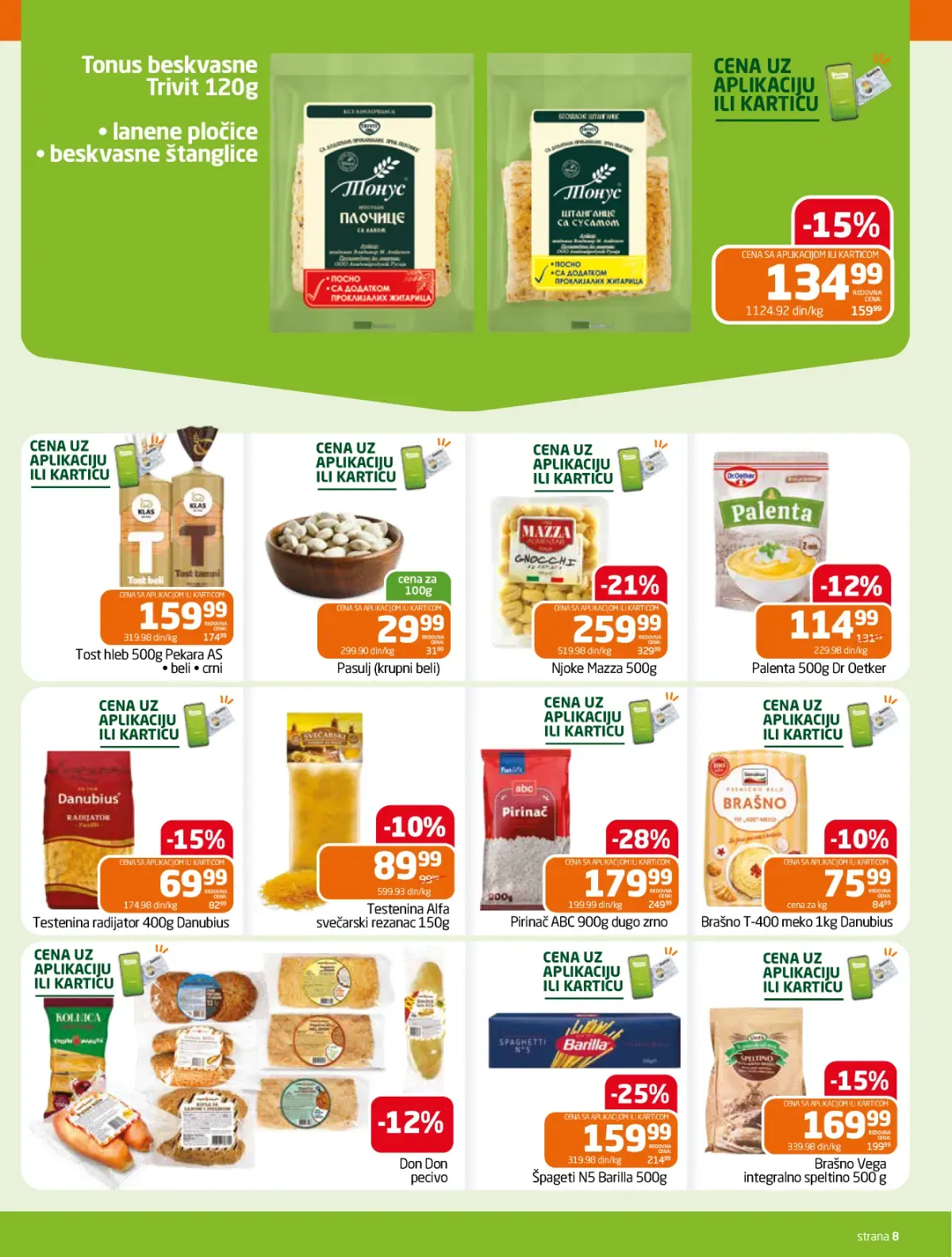 GOMEX katalog strana 8 – ABC pirinač i Barilla špagete po akcijskim cijenama