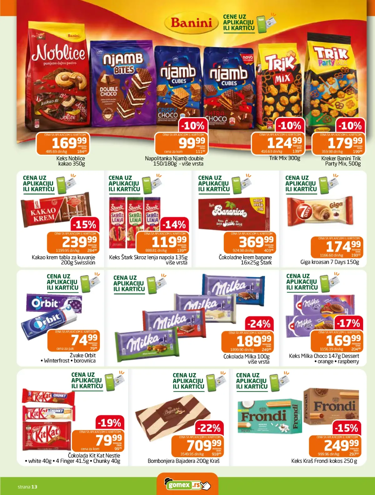 GOMEX katalog strana 13 – Milka čokolade i Kraš Bajadera po akcijskim cijenama