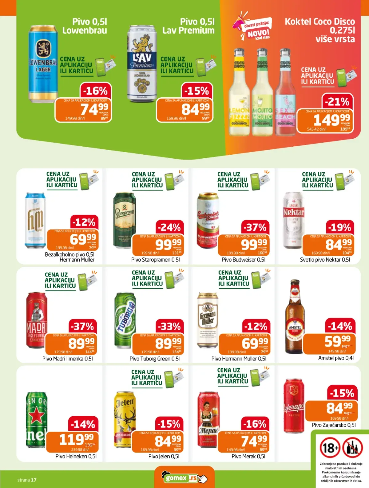 GOMEX katalog strana 17 – Budweiser i Madri pivo sniženi 37%