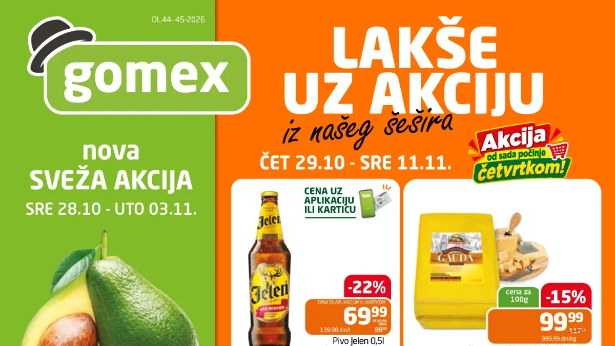 GOMEX katalog od 29. oktobra do 11. novembra 2026. – popusti na meso, voće, povrće, mlečne proizvode, kafu, prehranu i kućnu hemiju