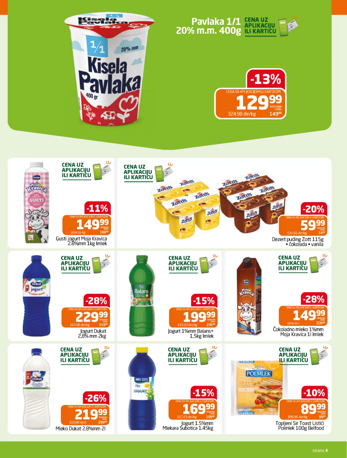 GOMEX katalog strana 4 – jogurt Dukat, Balans, Moja Kravica, pavlaka i mlečni proizvodi