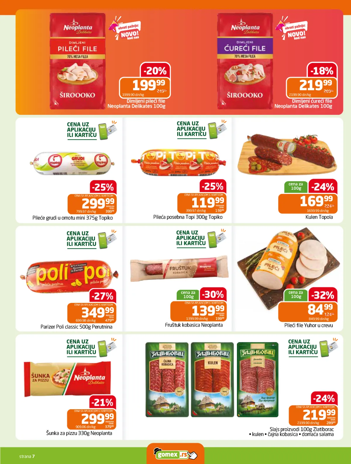 GOMEX katalog strana 7 – Neoplanta, Topiko, Poli, Yuhor i Zlatiborac suhomesnati proizvodi