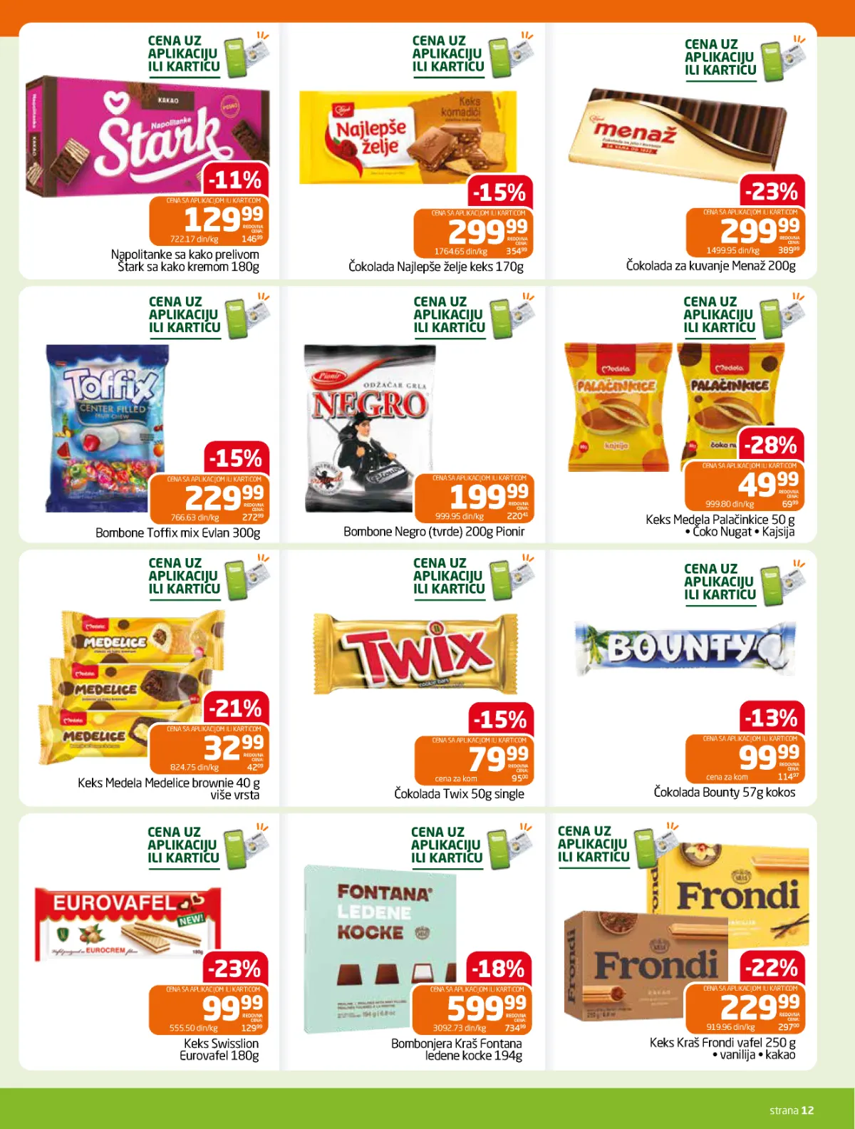 GOMEX katalog strana 12 – Štark, Najlepše želje, Menaž, Twix, Bounty i Kraš slatkiši