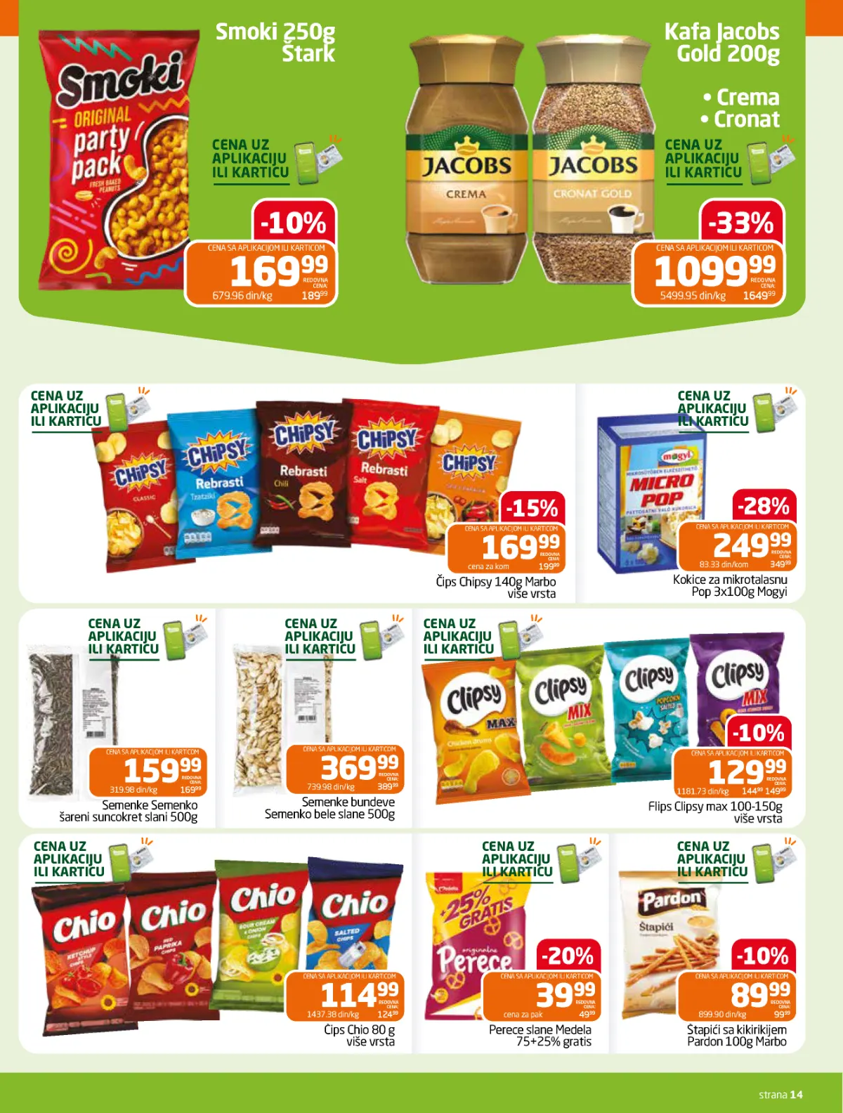 GOMEX katalog strana 14 – Jacobs kafa, Smoki, Chipsy, Chio i grickalice