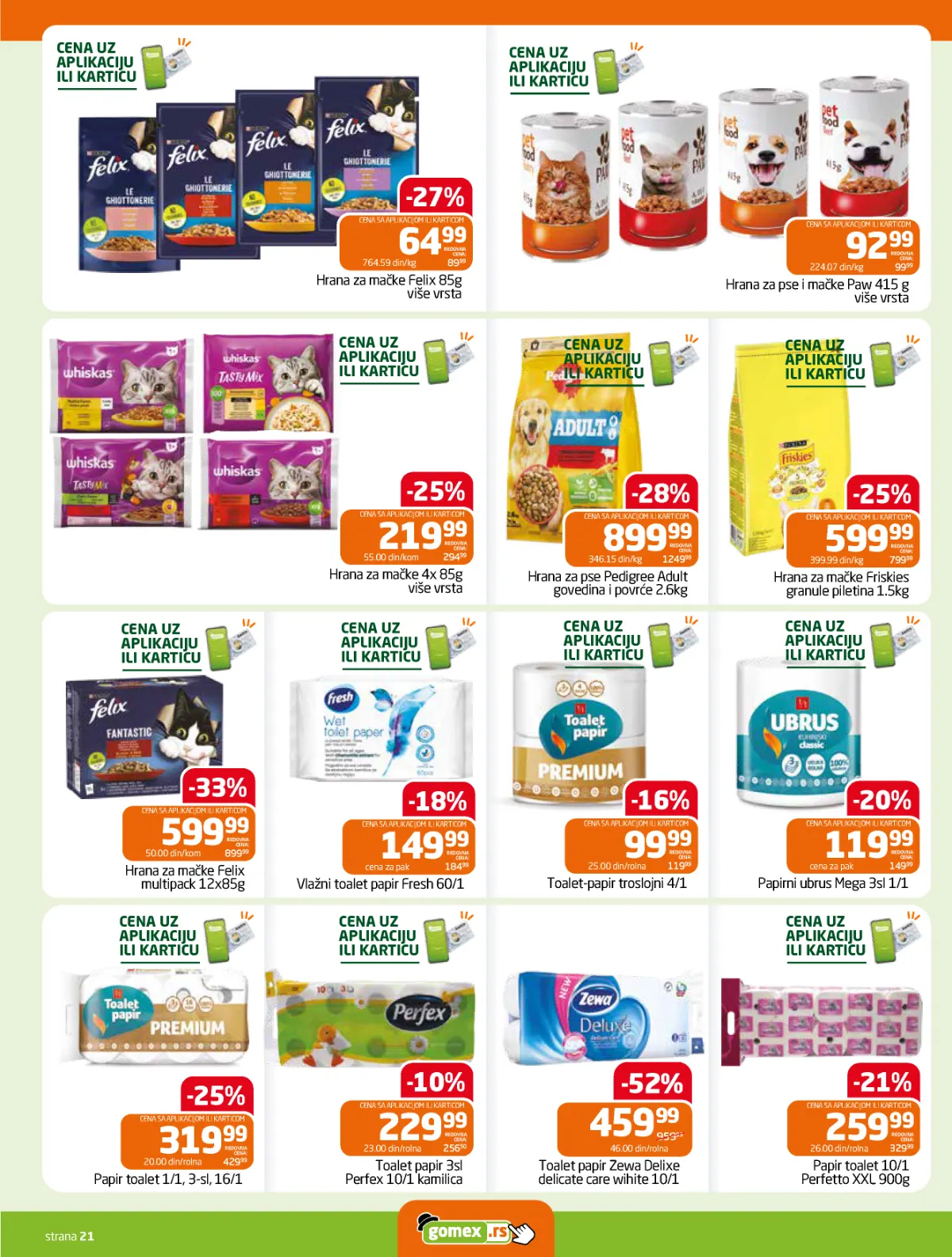 GOMEX katalog strana 21 – Zewa Deluxe toalet papir 459,99 din uz popust 52%, Perfex i Perfetto