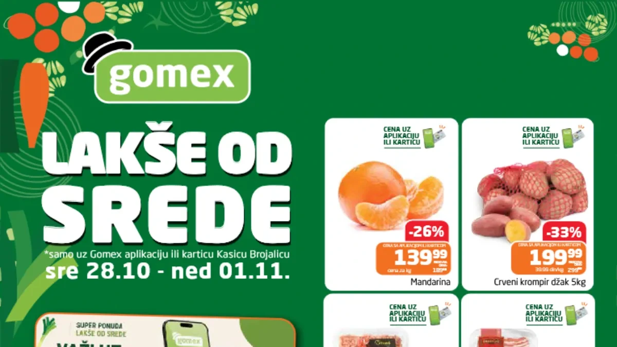 GOMEX Lakše od srede od 28. oktobra do 1. novembra 2026 – mandarine, crveni krompir, meso, mlečni proizvodi i popusti do 42%