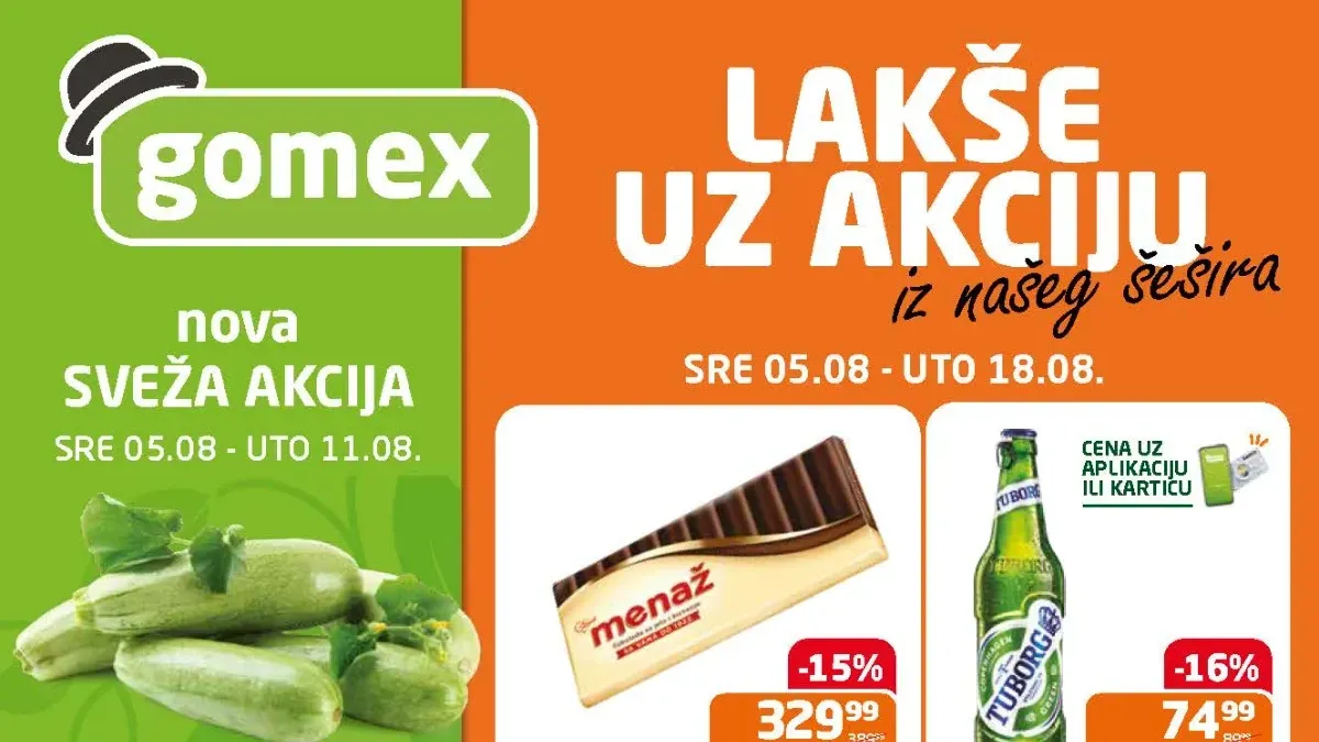 GOMEX katalog do 18.08.2026. donosi sniženja do 44% na majonez, kafu, mleko, sokove, čokoladu, pivo, voće i brojne druge proizvode