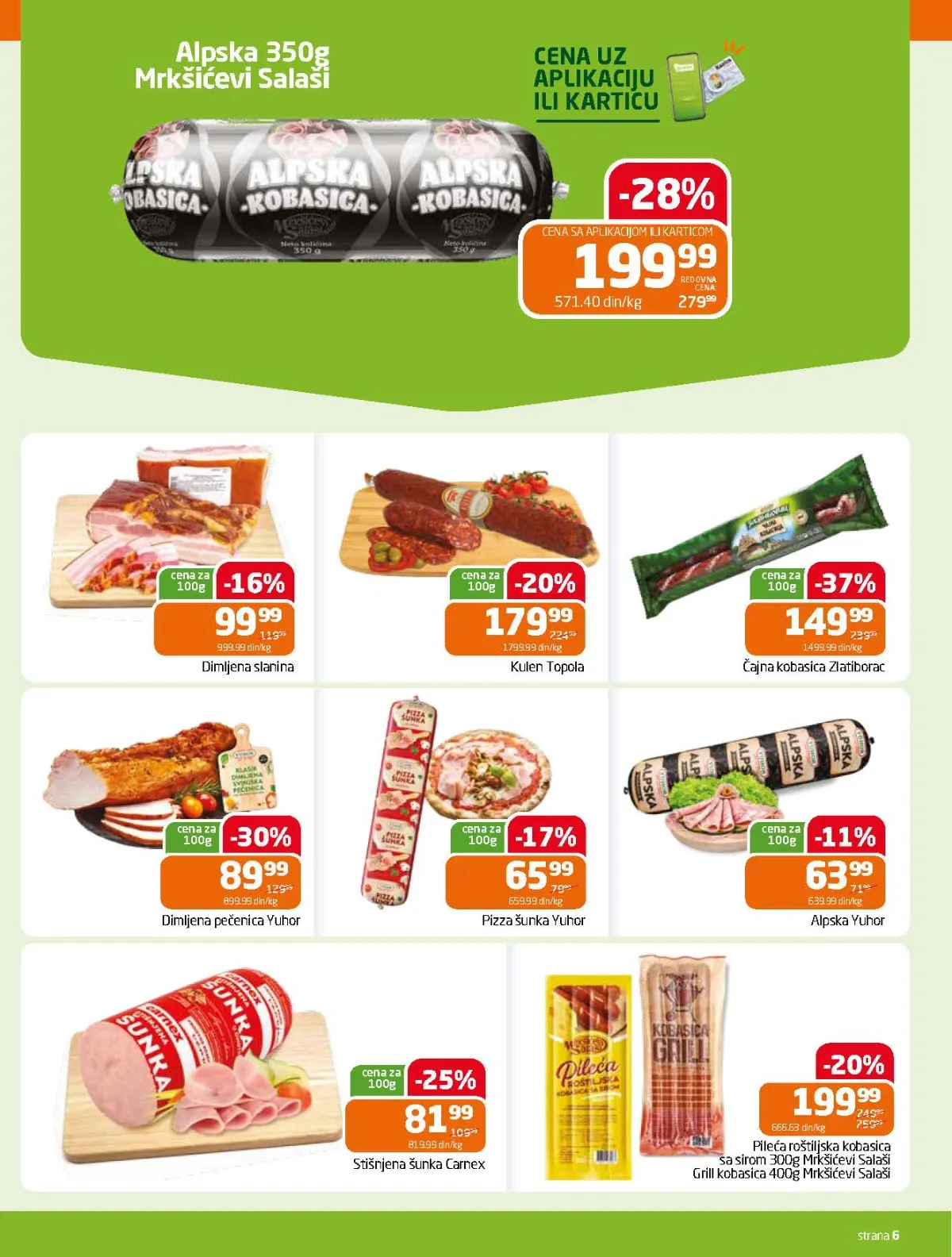 GOMEX katalog do 18.08.2026. strana 6 donosi akcije na čajnu kobasicu, kulen, dimljenu pečenicu, slaninu i roštiljske kobasice