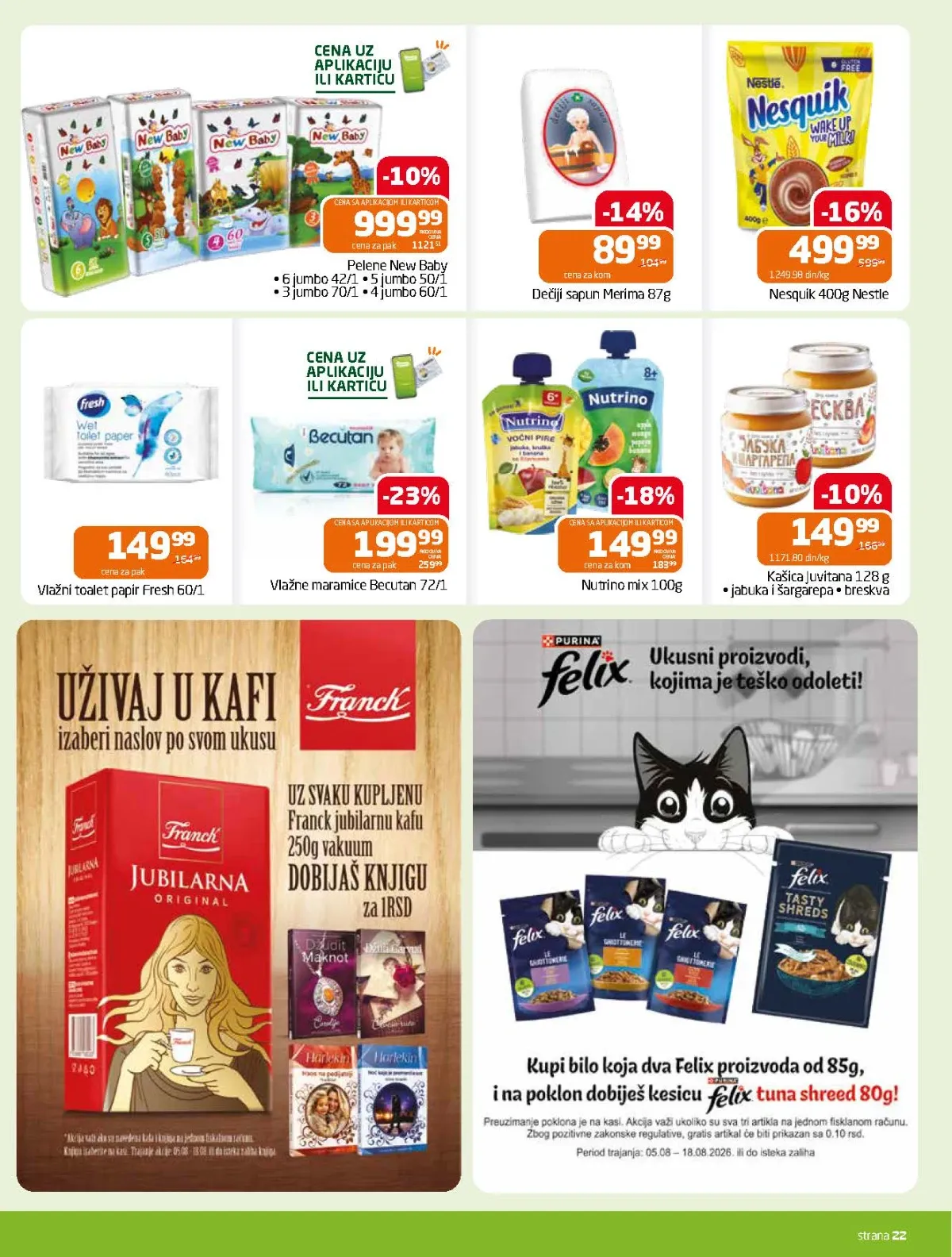 GOMEX katalog do 18.08.2026. strana 22 donosi akcije na sredstva za pranje, čišćenje i proizvode za domaćinstvo