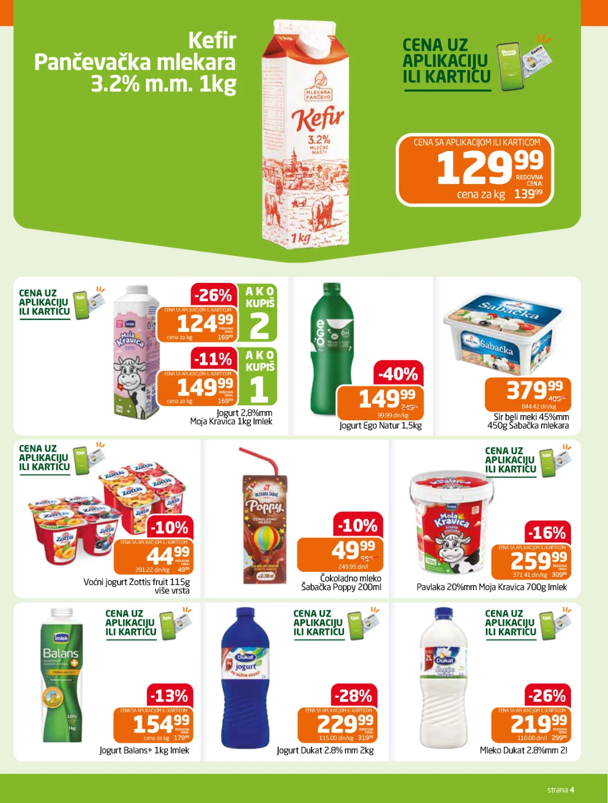 Gomex katalog strana 4 – kefir, jogurt, mleko, pavlaka i drugi mlečni proizvodi na akciji