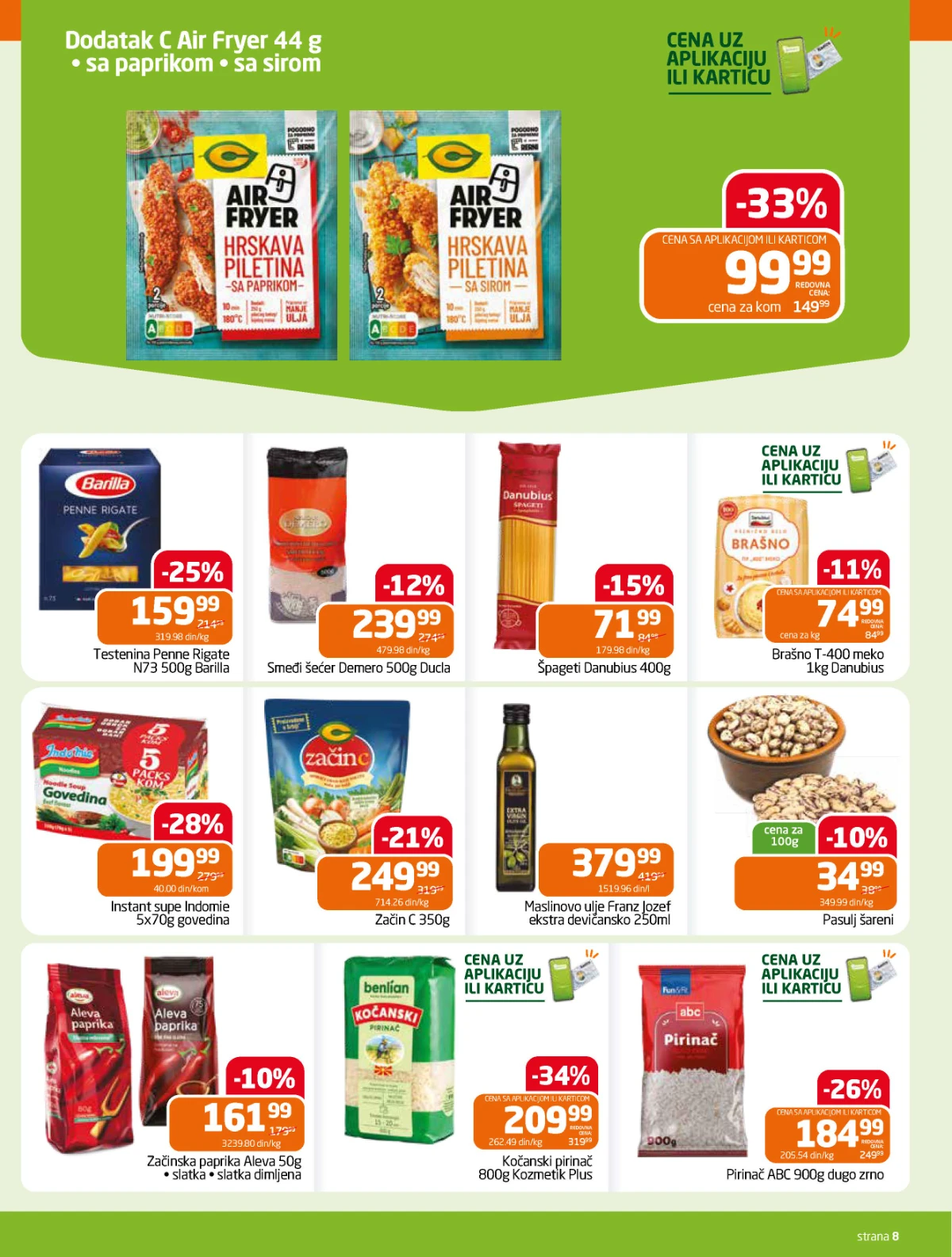 Gomex katalog strana 8 – pirinač, testenina, brašno, začini, maslinovo ulje i instant supe