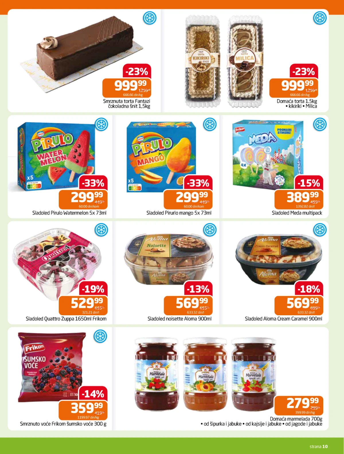 Gomex katalog strana 10 – sladoledi, torte, smrznuto voće i marmelada na akciji