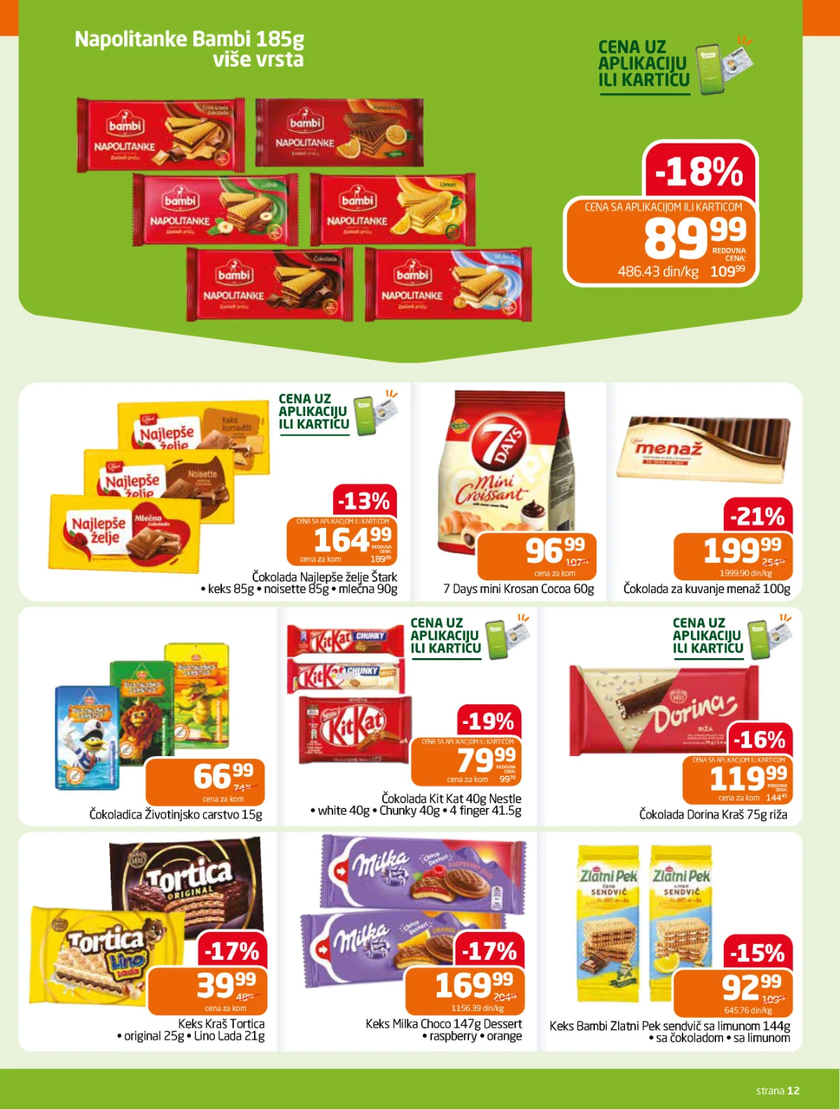 Gomex katalog strana 12 – čokolade, keksi, napolitanke i drugi slatkiši na akciji
