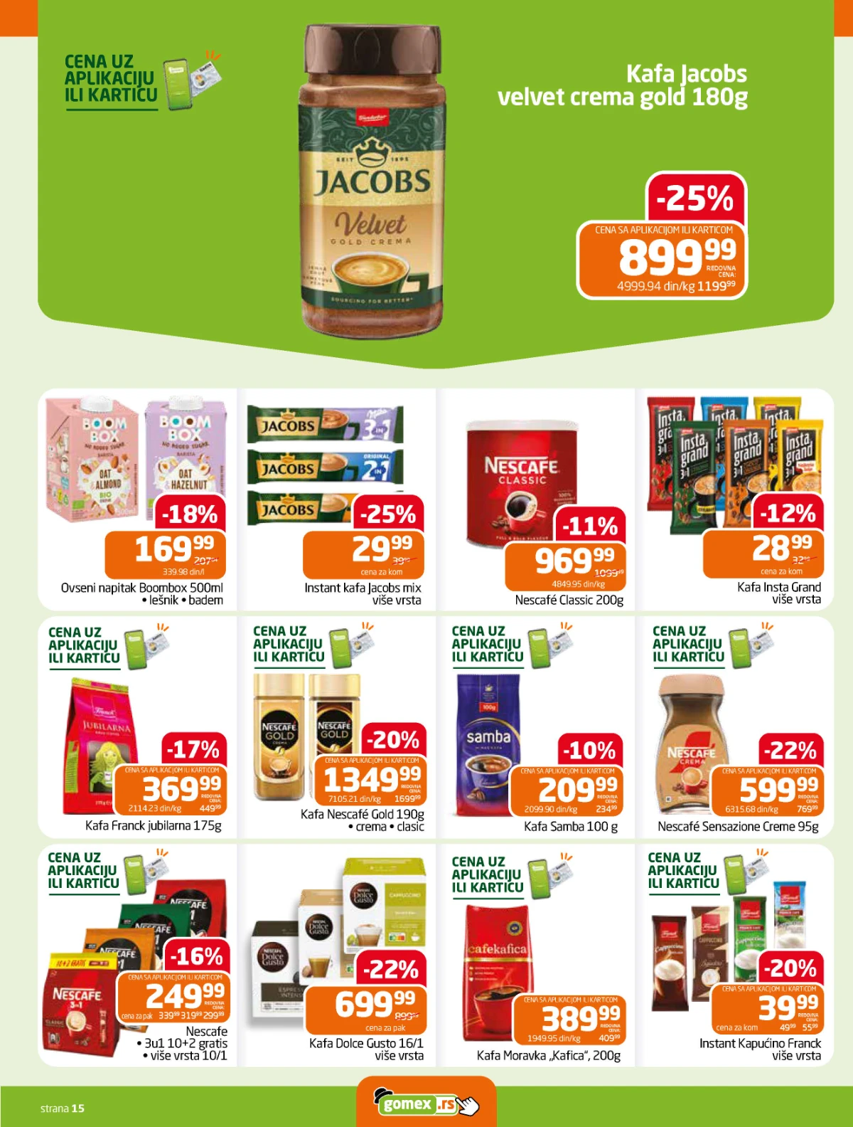 Gomex katalog strana 15 – Jacobs, Nescafe, Franck, Grand i druge kafe na akciji