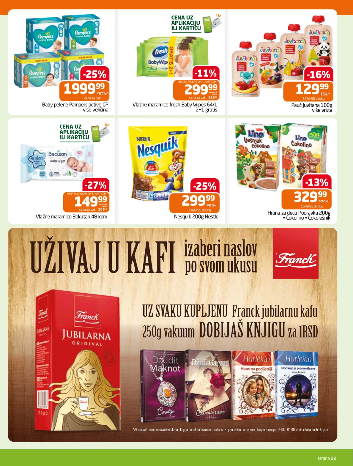 Gomex katalog strana 22 – Pampers, dečja hrana, vlažne maramice i posebna Franck akcija