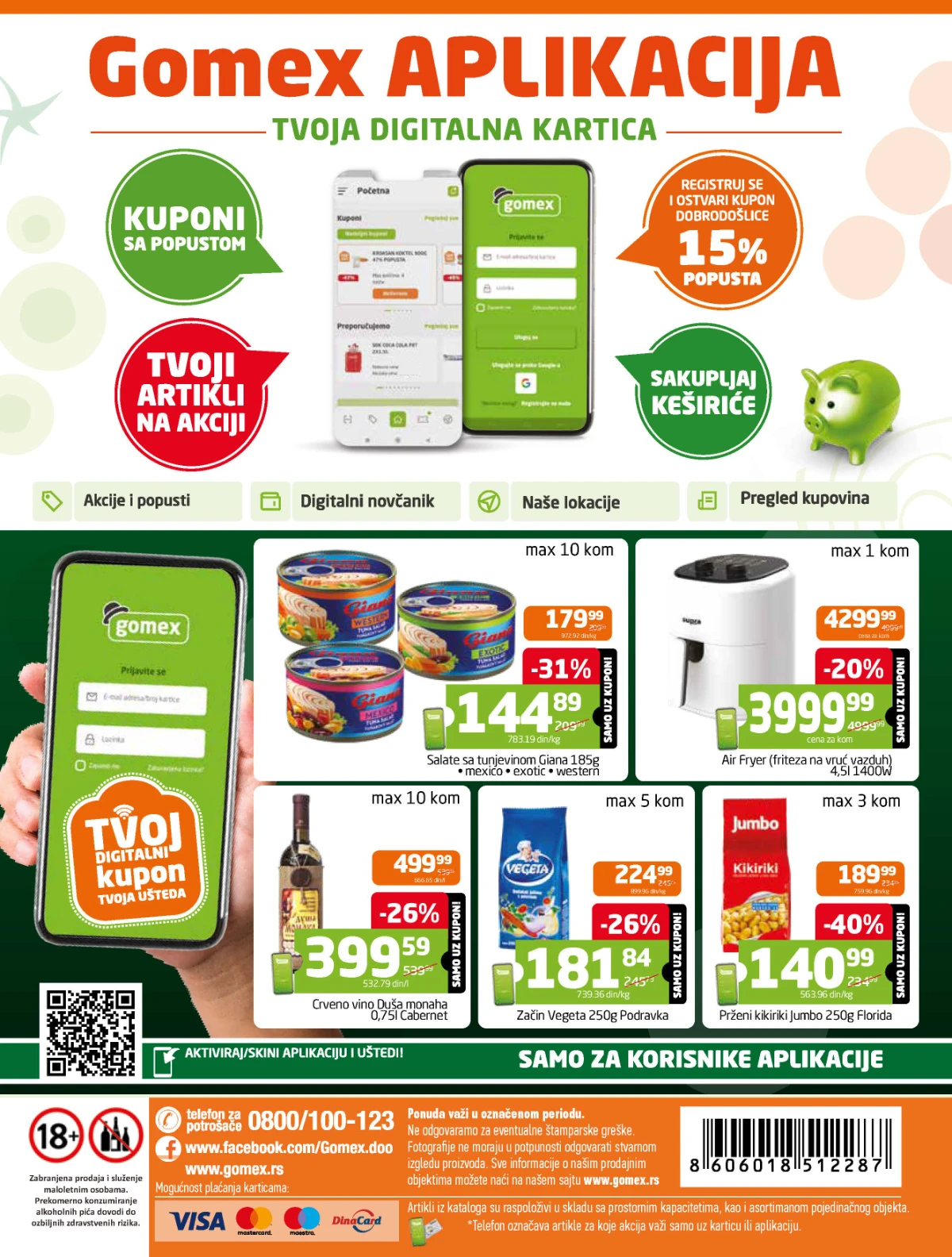 Gomex katalog strana 28 – Vegeta, salate sa tunjevinom, Air Fryer i prženi kikiriki na akciji