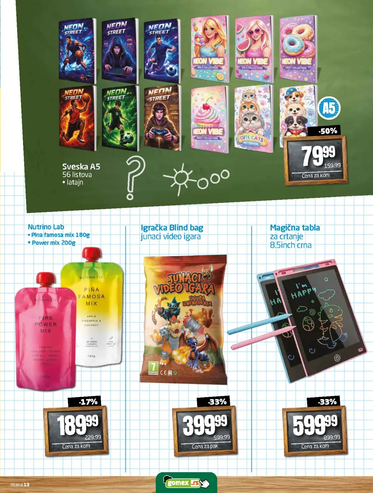 Gomex katalog – sveske, magična tabla za crtanje i igračke