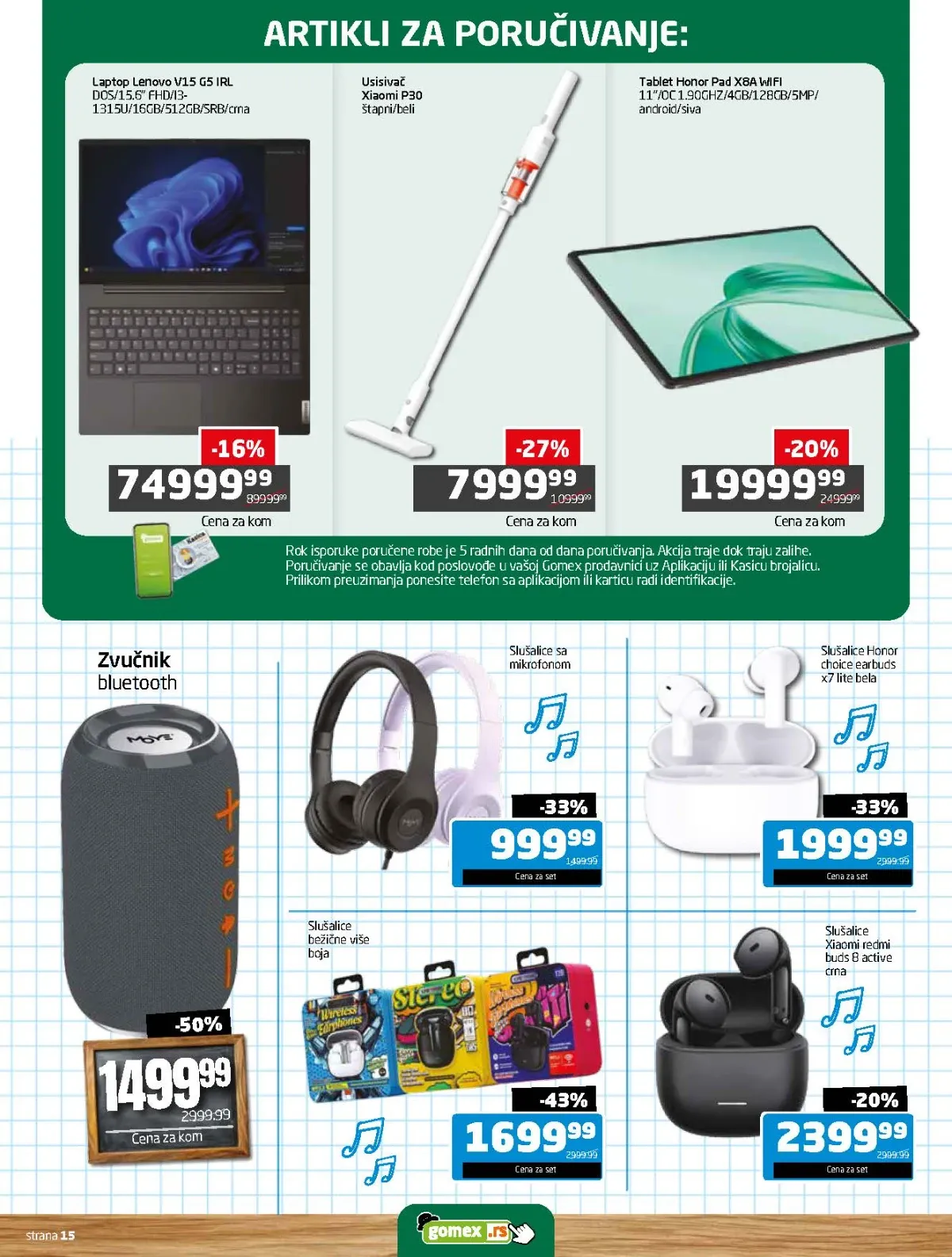 Gomex katalog – Lenovo laptop, Honor tablet, Xiaomi usisivač, zvučnici i slušalice