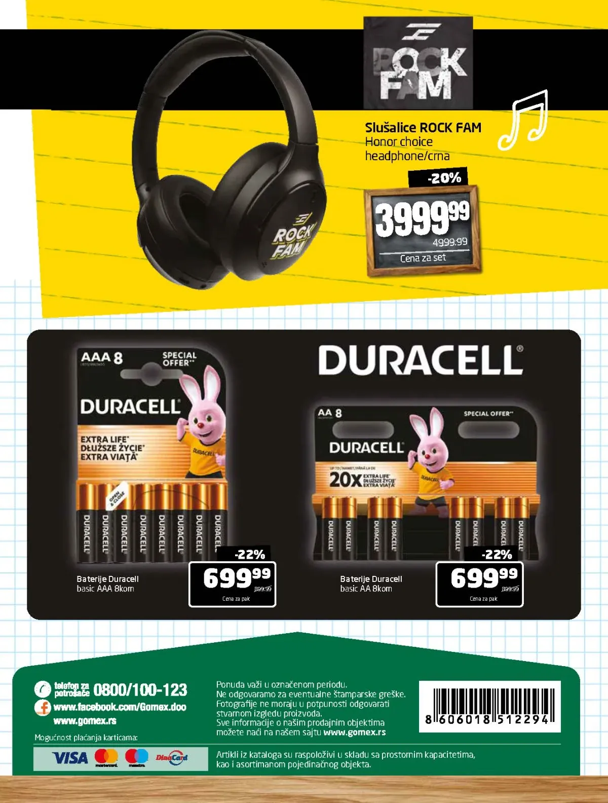 Gomex katalog – slušalice Rock Fam i Duracell baterije