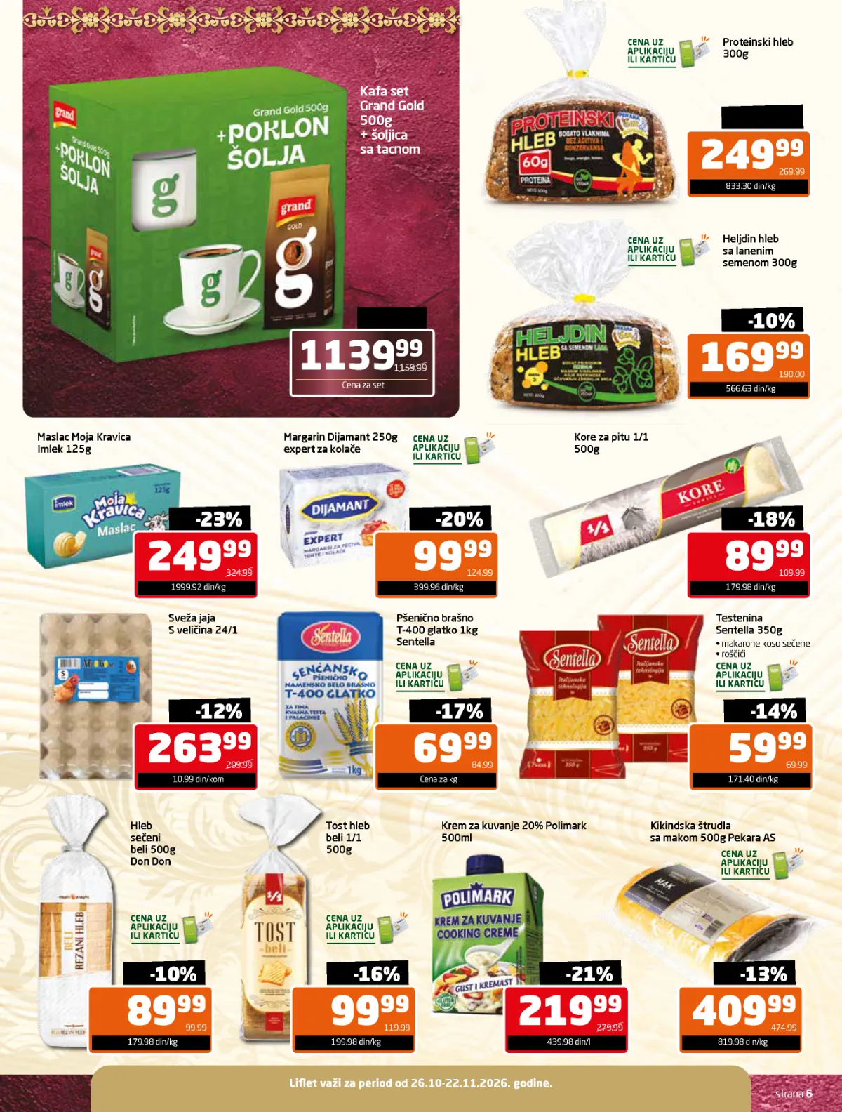 Gomex slavski katalog strana 6 – jaja 24 komada, brašno Sentella, kore za pitu, maslac i kafa Grand Gold poklon-set