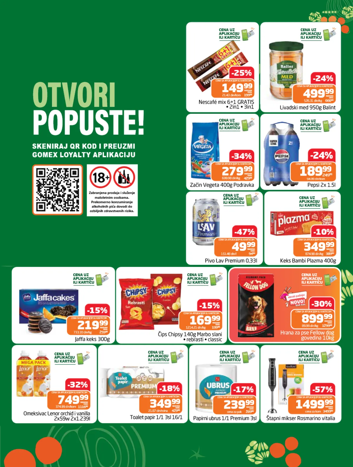 GOMEX Lakše od srede od 07. do 11.10.2026. – Nescafé 149,99 RSD, Vegeta 279,99 RSD, Pepsi 189,99 RSD, Lav Premium 49,99 RSD i štapni mikser 1.499,99 RSD