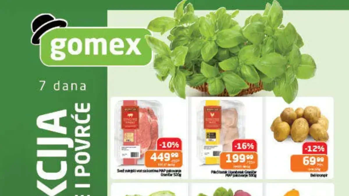 GOMEX Sveža akcija od 07. do 14.10.2026. – sveže meso, krompir, kupus, cvekla, bundeva, krastavac, jabuke i avokado na akciji do 28%