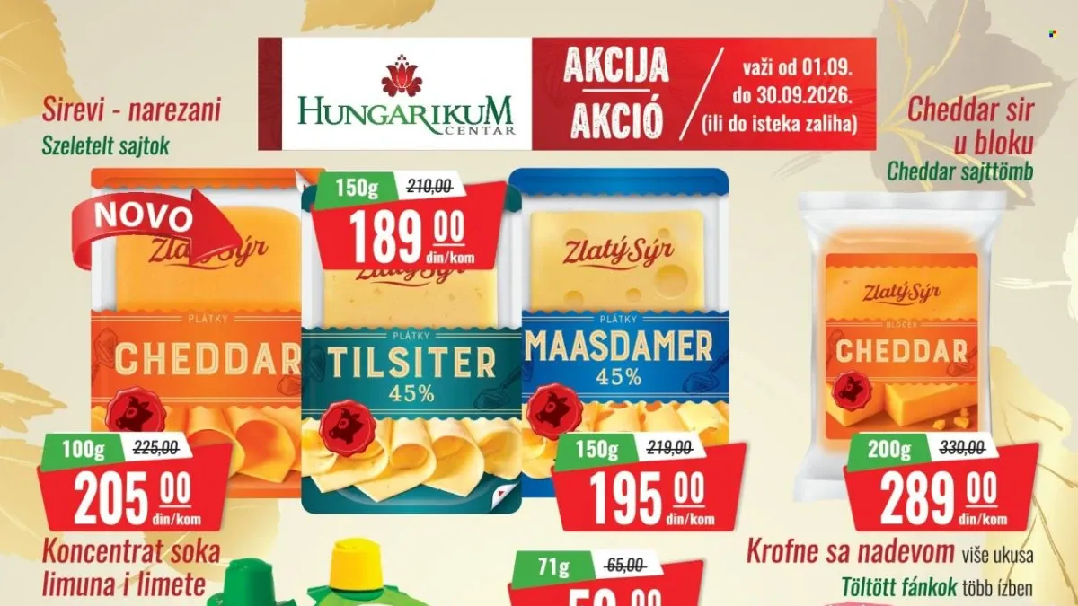 Hungarikum Centar akcija od 01.09. do 30.09.2026. – sirevi, proizvodi od piletine, zamrznuta borovnica, krofne i vino sniženi do 26%