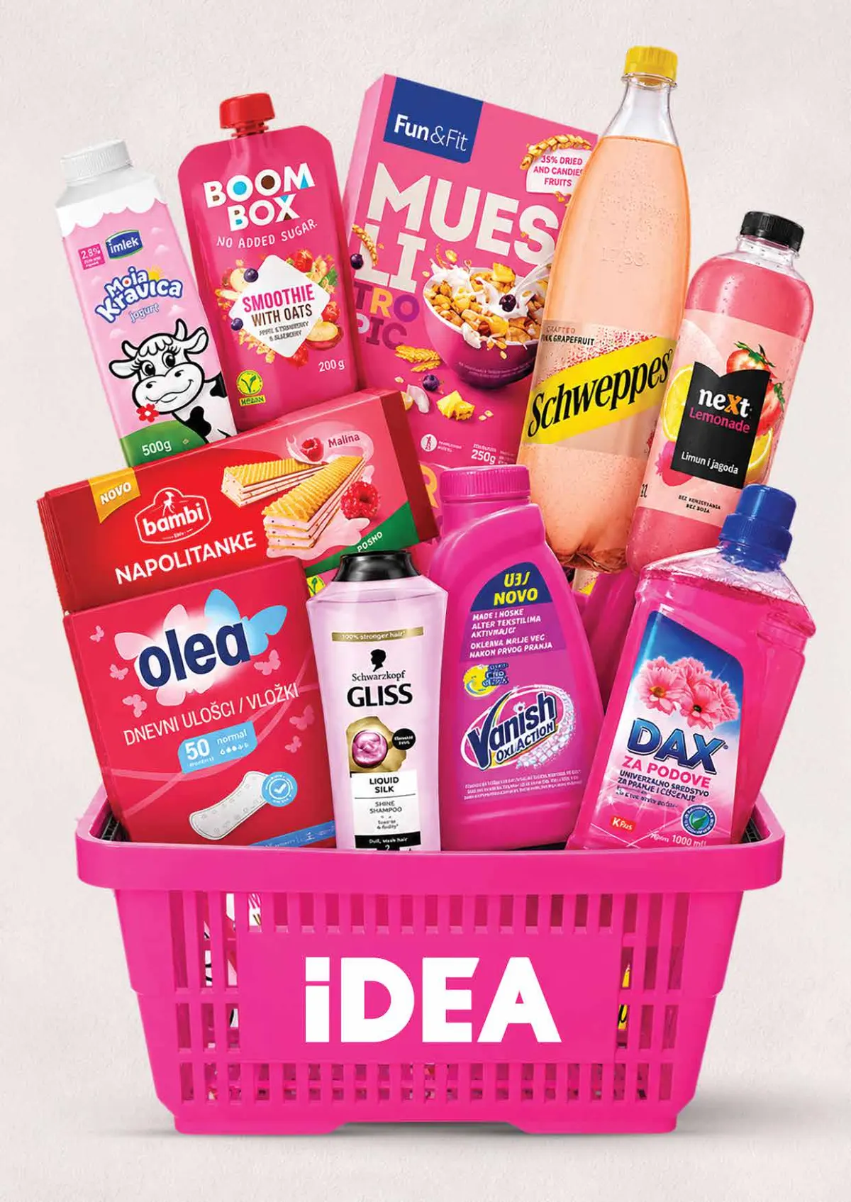 IDEA katalog, stranica 3 – izbor proizvoda u roze ambalaži u kampanji Biraj roze