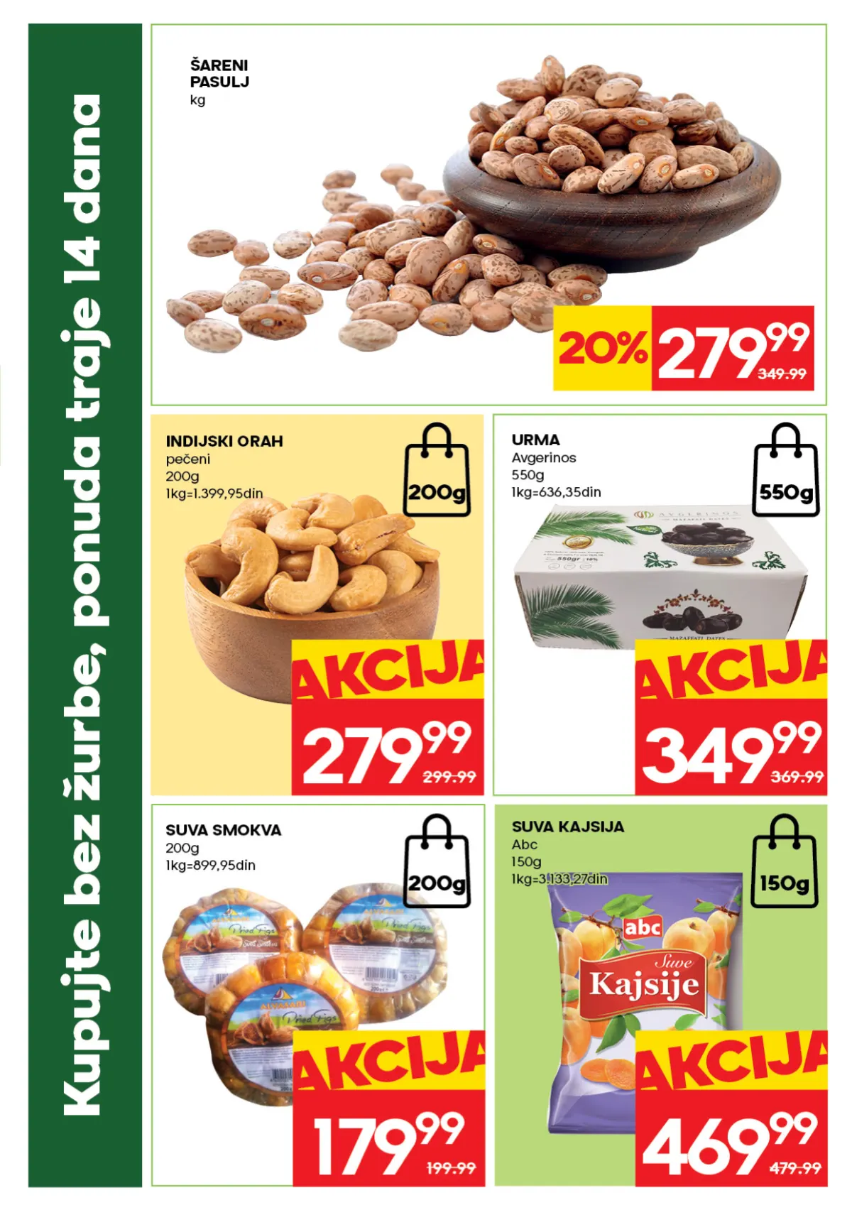 IDEA katalog, stranica 5 – šareni pasulj, indijski orah, urme, suve smokve i suve kajsije