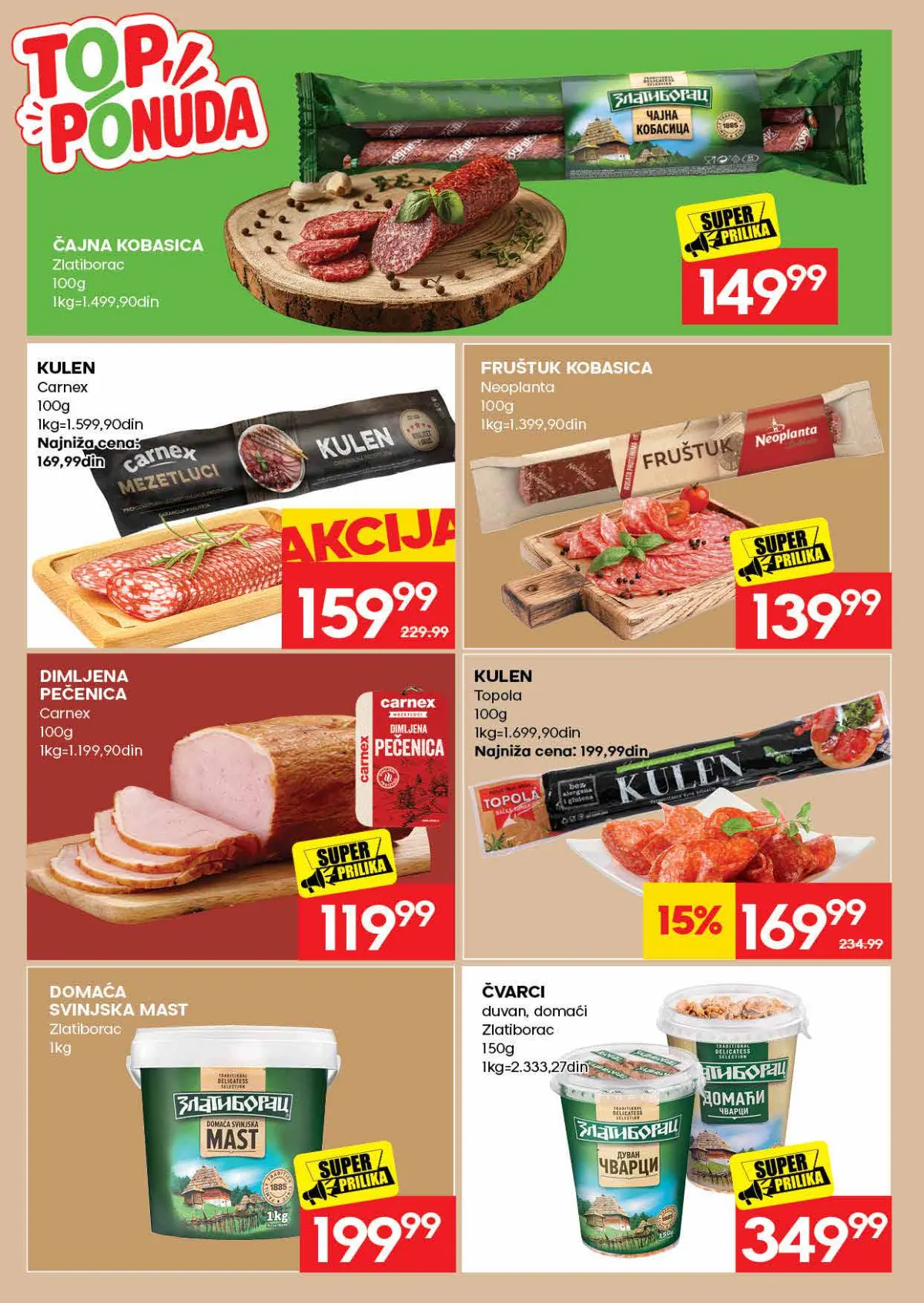 IDEA katalog, stranica 12 – Zlatiborac čajna kobasica, Carnex kulen, pršut, pečenica, mast i čvarci