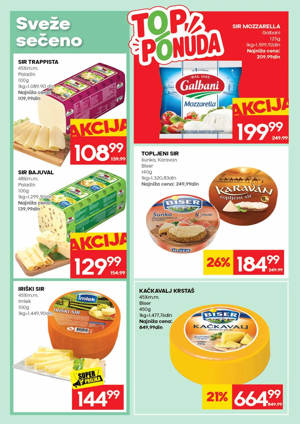 IDEA katalog, stranica 16 – Paladin trapista i Bajuval, Galbani mocarela, Biser topljeni sir i kačkavalj Krstaš