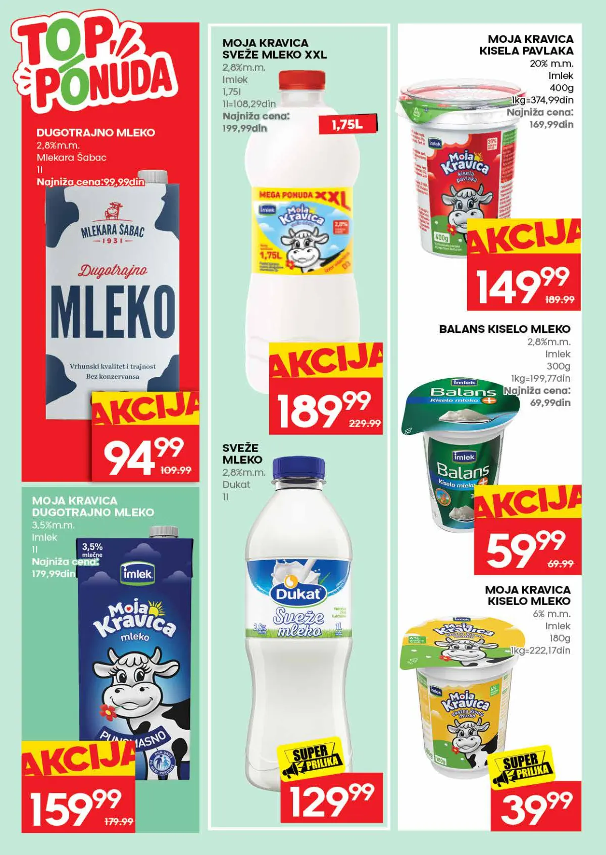 IDEA katalog, stranica 18 – Moja Kravica dugotrajno i sveže mleko, kisela pavlaka i Balans kiselo mleko