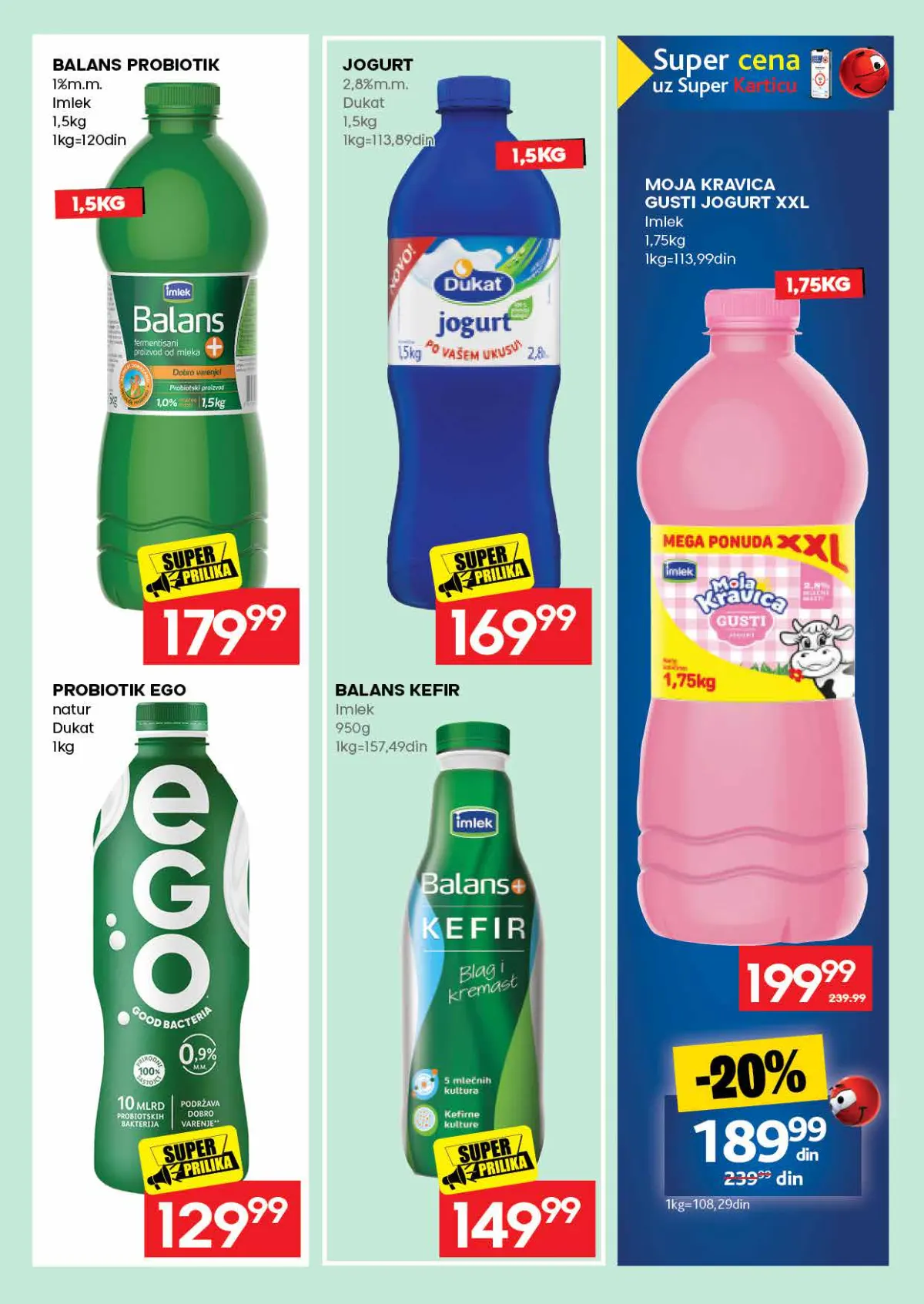 IDEA katalog, stranica 19 – Balans probiotik, Dukat jogurt, Moja Kravica gusti jogurt XXL i Balans kefir