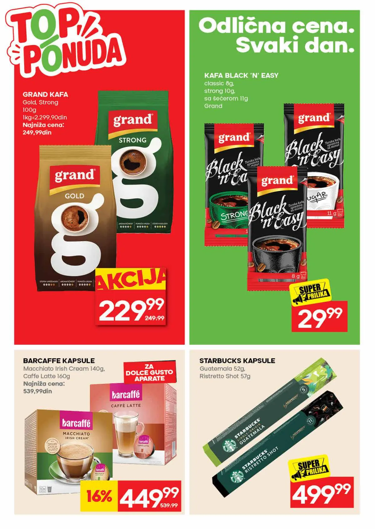 IDEA katalog, stranica 26 – Grand Gold i Strong kafa, Black n Easy, Barcaffe i Starbucks kapsule