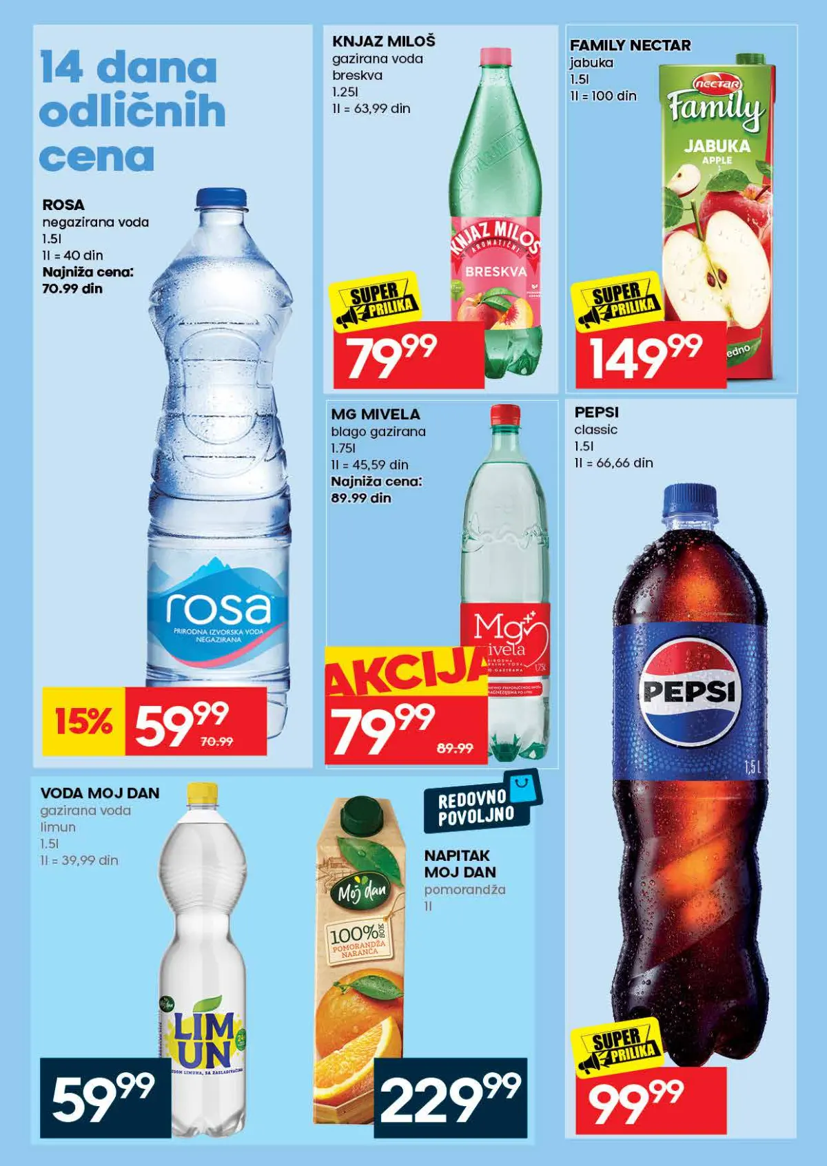 IDEA katalog, stranica 46 – Rosa, Knjaz Miloš, Family Nectar, MG Mivela, Pepsi i Moj Dan