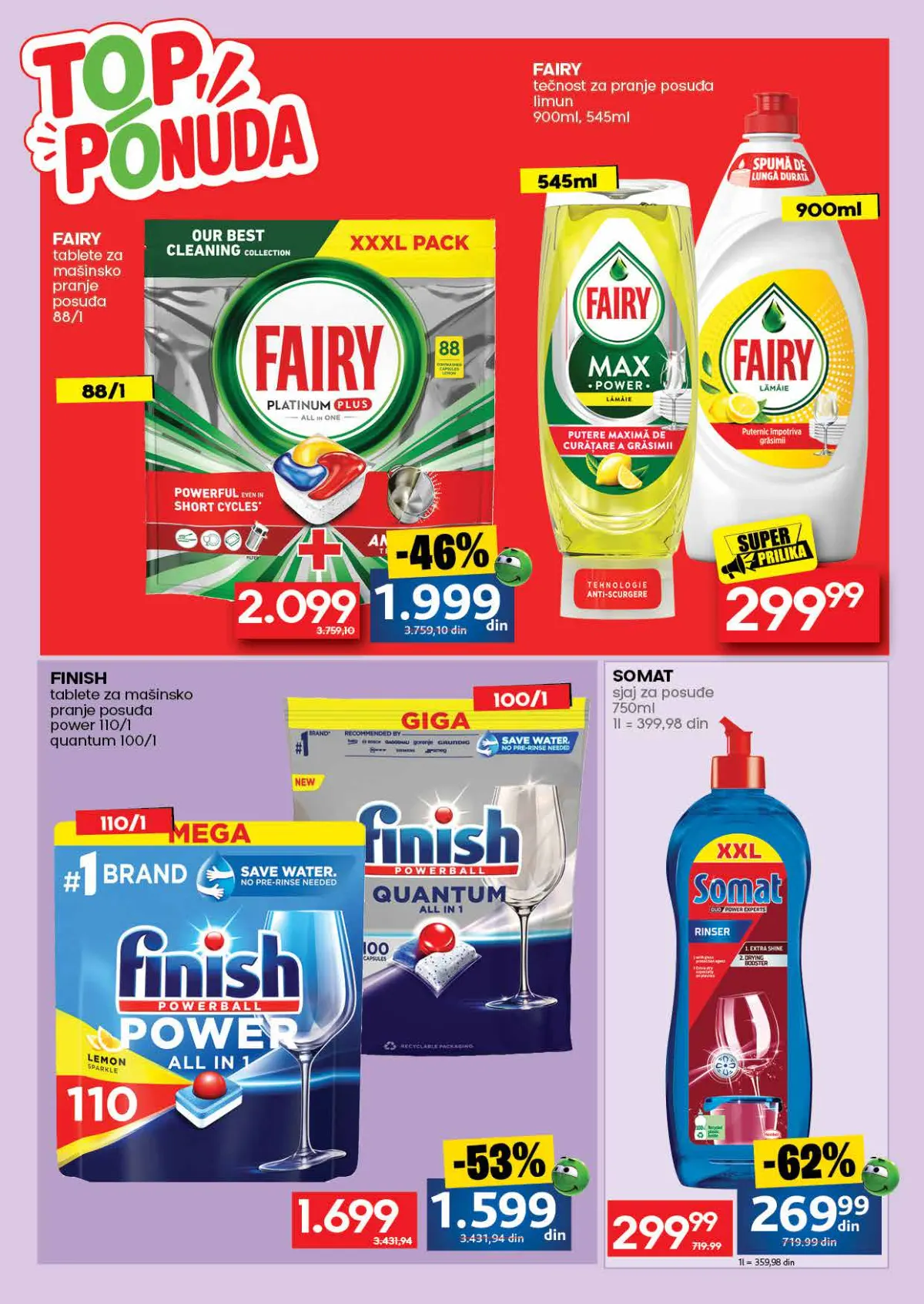 IDEA katalog, stranica 53 – Fairy i Finish tablete, Fairy tečnost za pranje posuđa i Somat sjaj