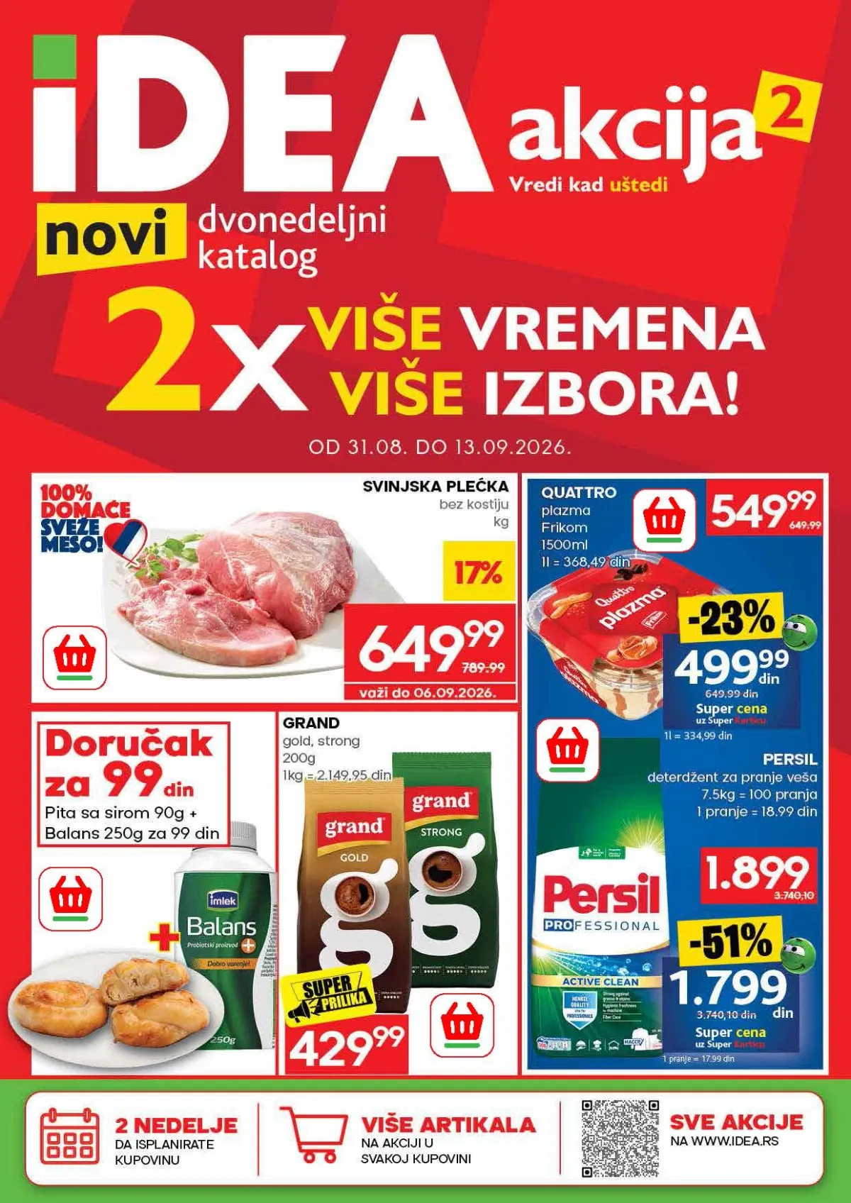 IDEA katalog od 31.08. do 13.09.2026. donosi akcije na meso, sladoled, kafu i kućnu hemiju uz popuste do 61% na naslovnoj strani