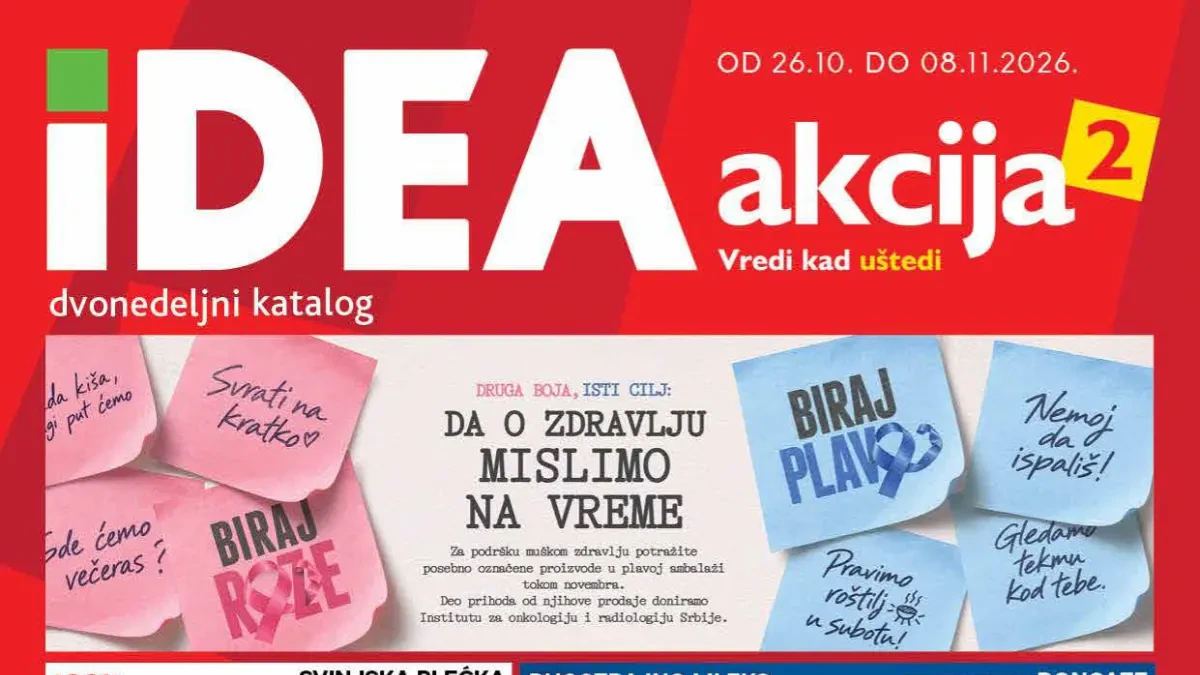 IDEA katalog od 26.10. do 08.11.2026. – svinjska plećka, Moja Kravica mleko, Doncafe kafa, Aqua Viva voda i Perfex papir