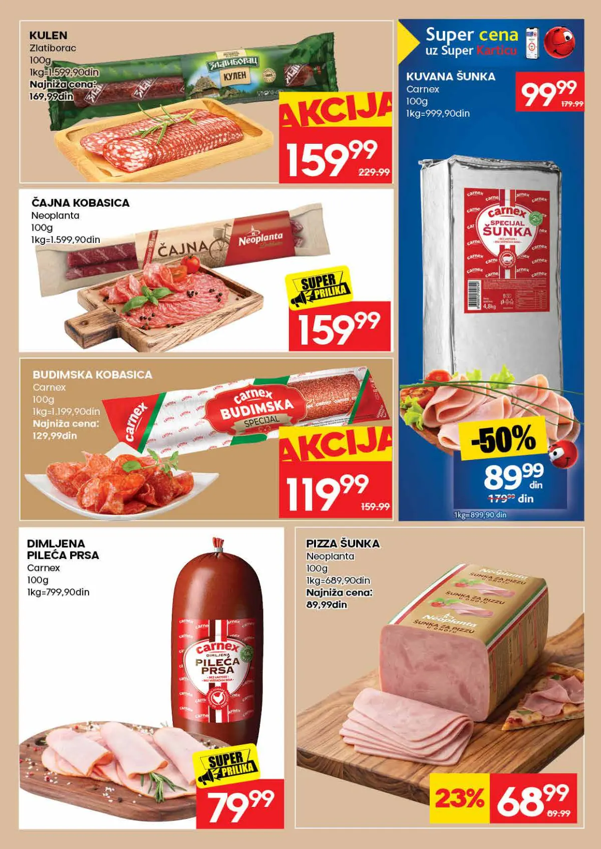 IDEA katalog strana 11 – Carnex kuvana šunka 89,99 din uz Super Karticu, popust 50%