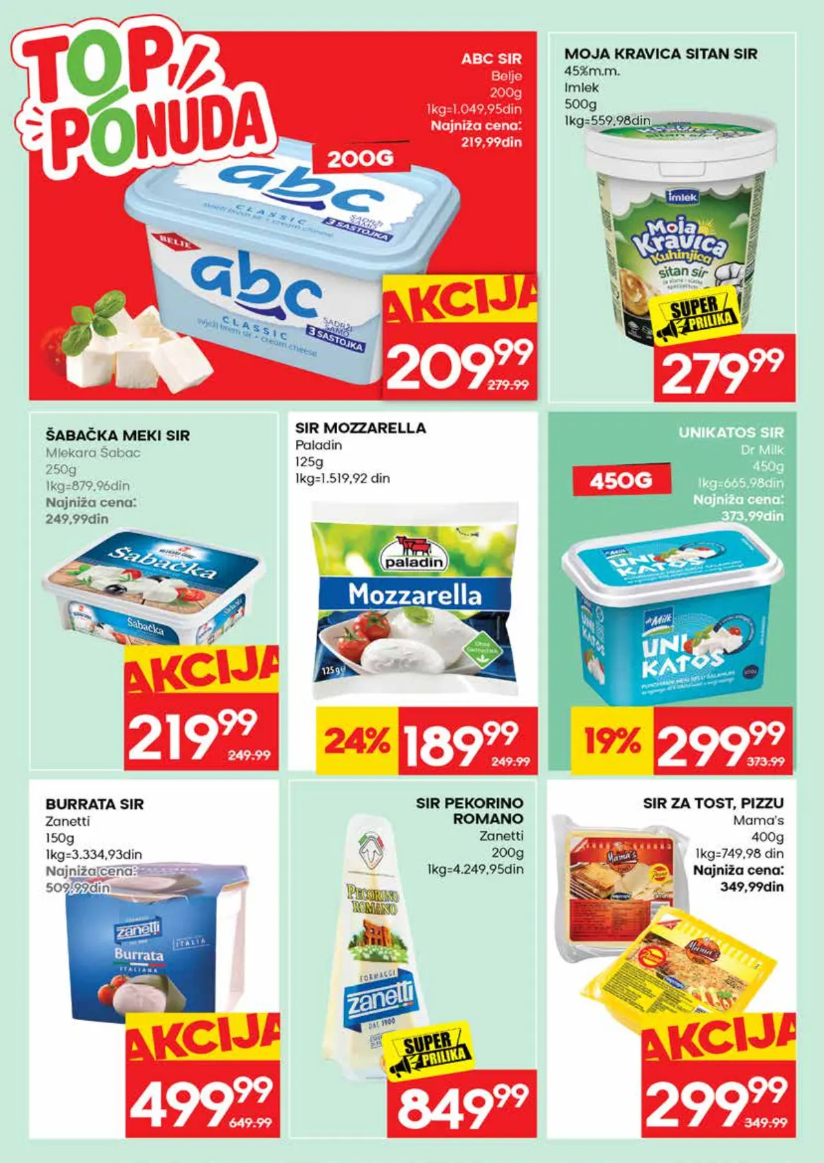IDEA katalog strana 19 – ABC sir, Moja Kravica sitan sir, mocarela i burrata