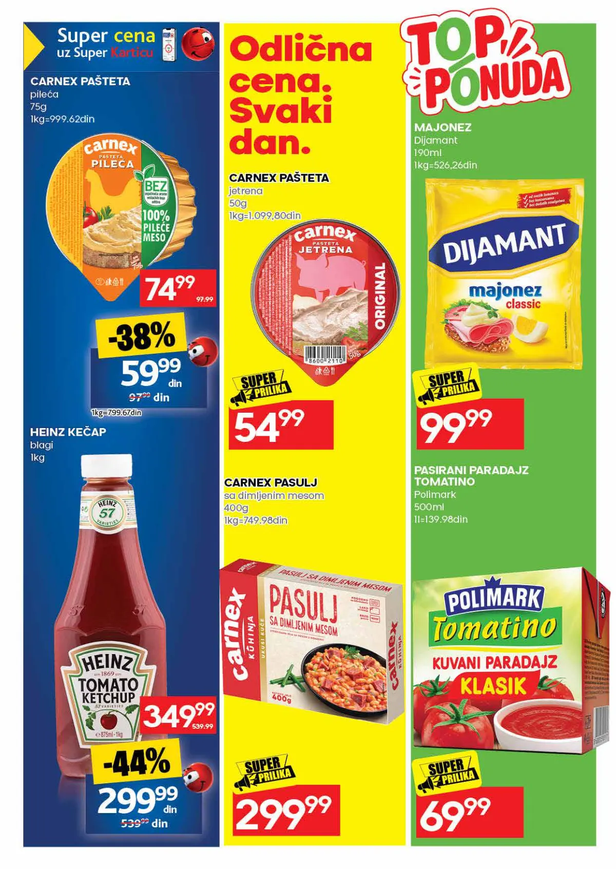 IDEA katalog strana 34 – Carnex pašteta, Heinz kečap, Dijamant majonez i pasulj