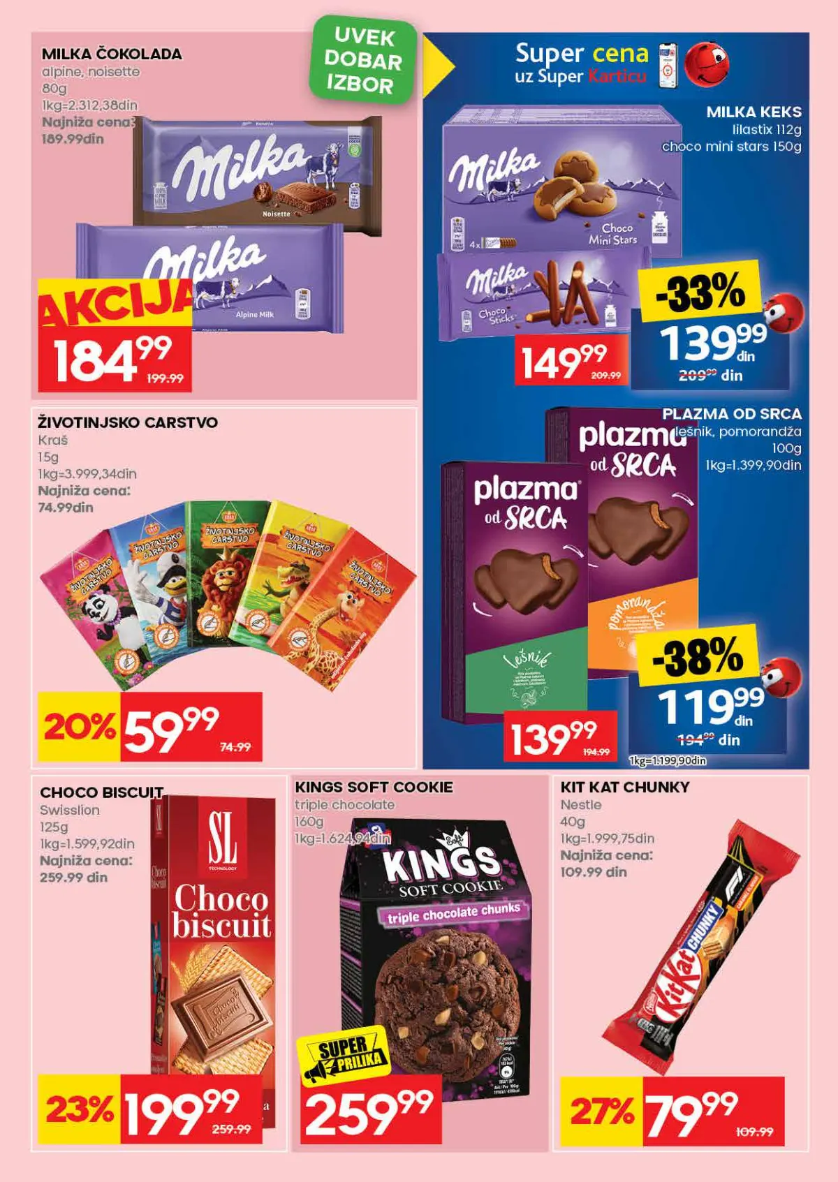 IDEA katalog strana 41 – Milka čokolada i keks, Plazma od srca, Kit Kat i Kings keks