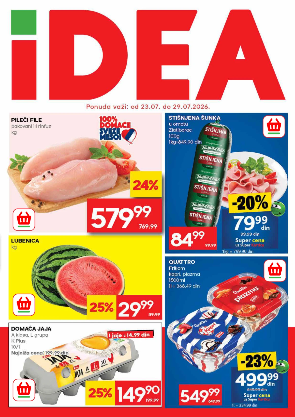 IDEA katalog donosi popuste do 36% na meso, voće, povrće, mlečne proizvode, sladoled i prehrambene proizvode do 29.07.2026.