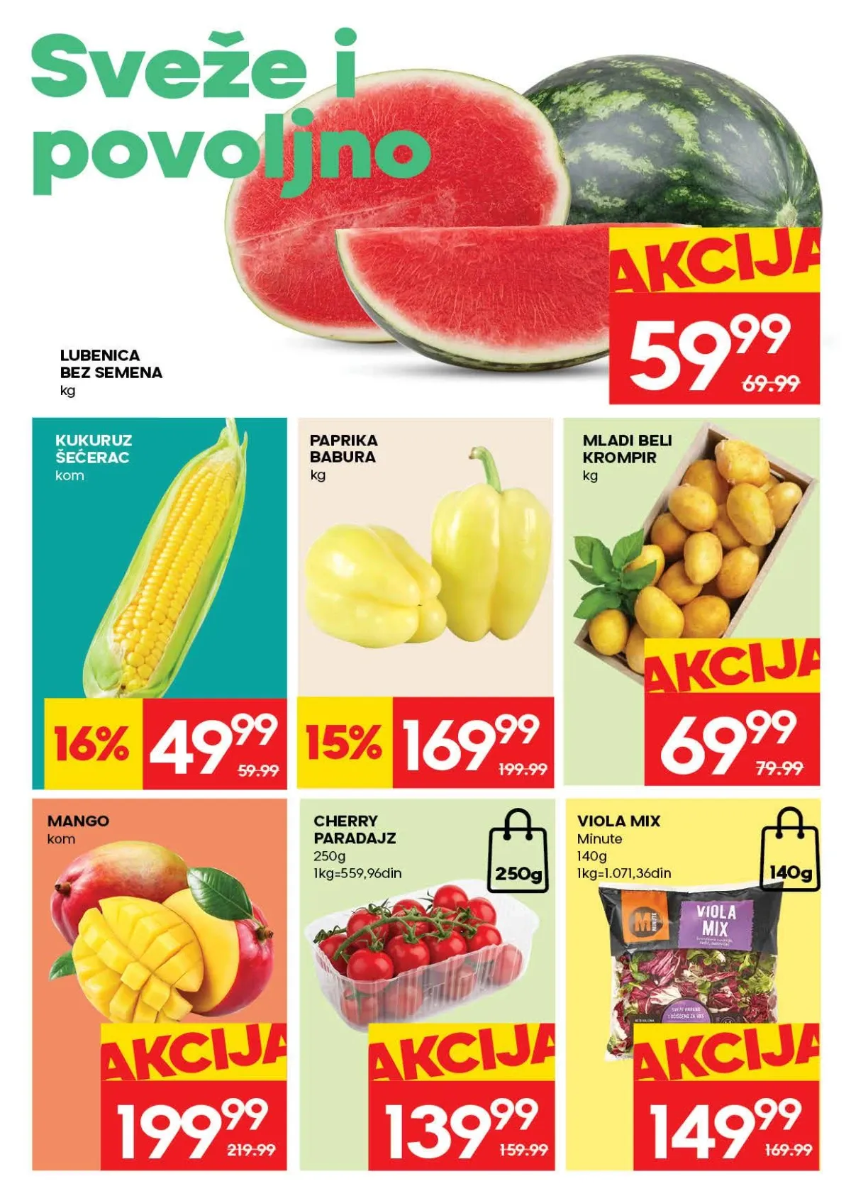 IDEA katalog strana 2 – lubenica, kukuruz šećerac, paprika, mladi krompir, mango i čeri paradajz na akciji do 16.08.2026.